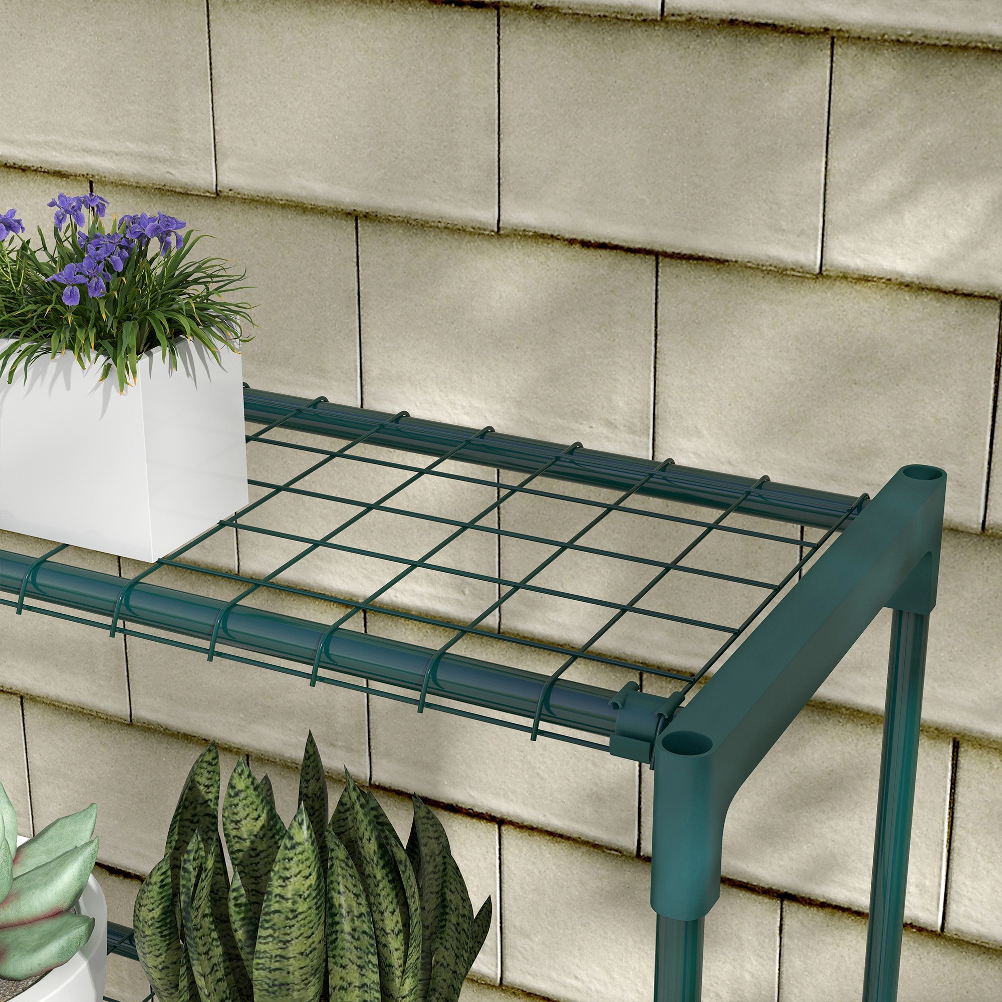 Pflanzenregal Blumentreppe Pflanzentreppe, 4 Regale, 89 cm x 28 cm x 107 cm, Dunkelgrün