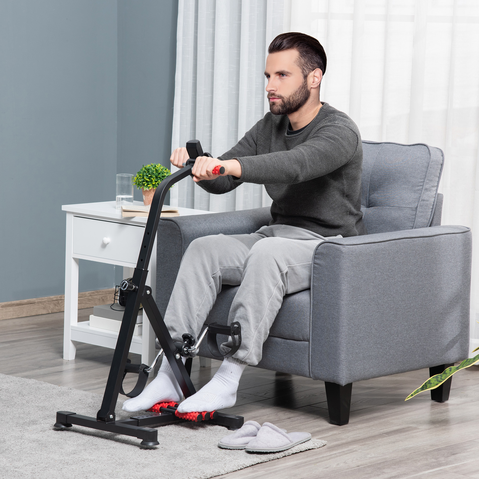 Pedaltrainer für Senioren Höhen- und Längenverstellbar Mini Heimtrainer mit Griff LCD Display Befestigungsband