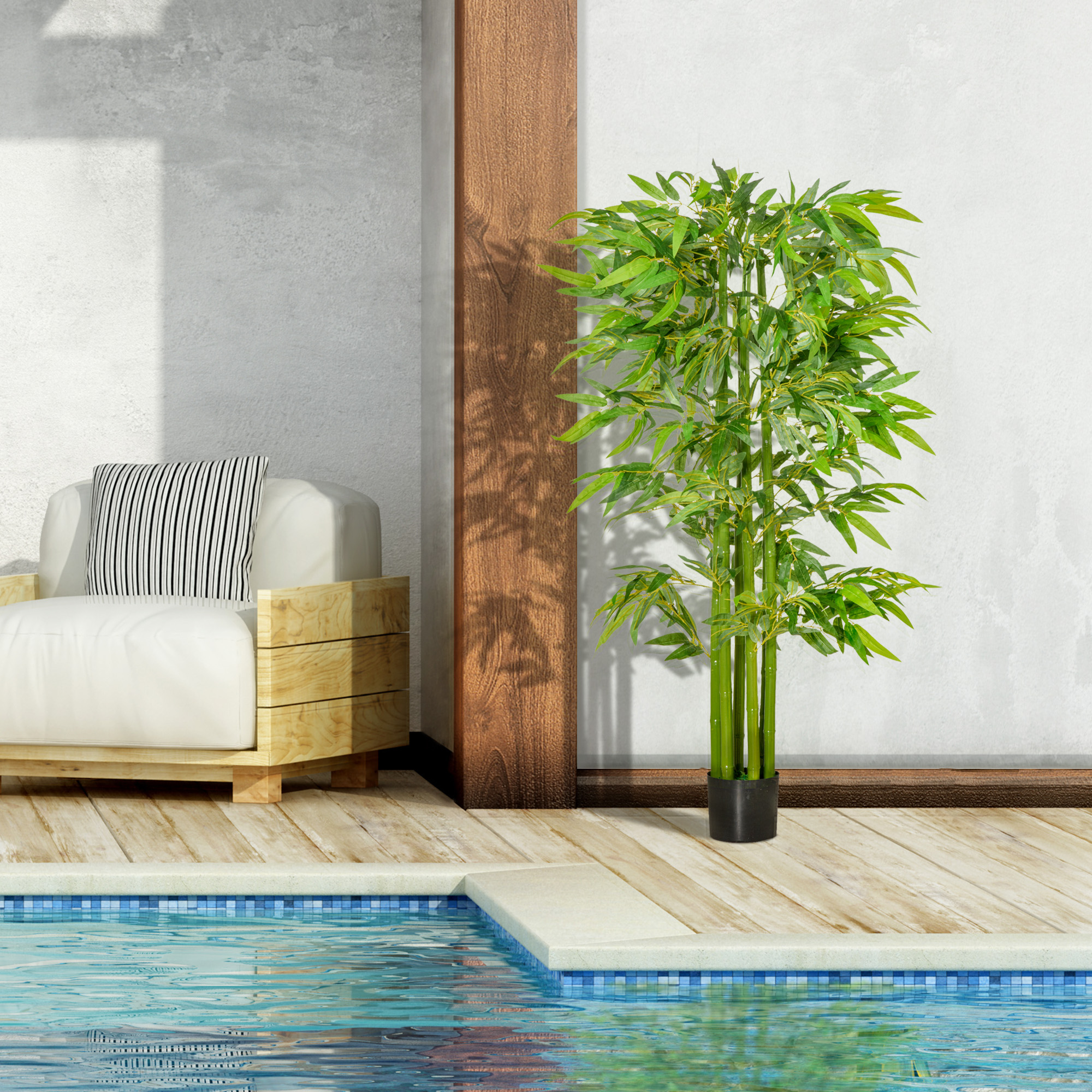 Künstlicher Bambus groß 160 cm Kunstpflanze, Kunstbambus, Plastik Künstliche Pflanzen im Topf, Fake Plant wie echt für Wohnzimmer Schlafzimmer Büro Garten Moderne Dekoration Geschenk