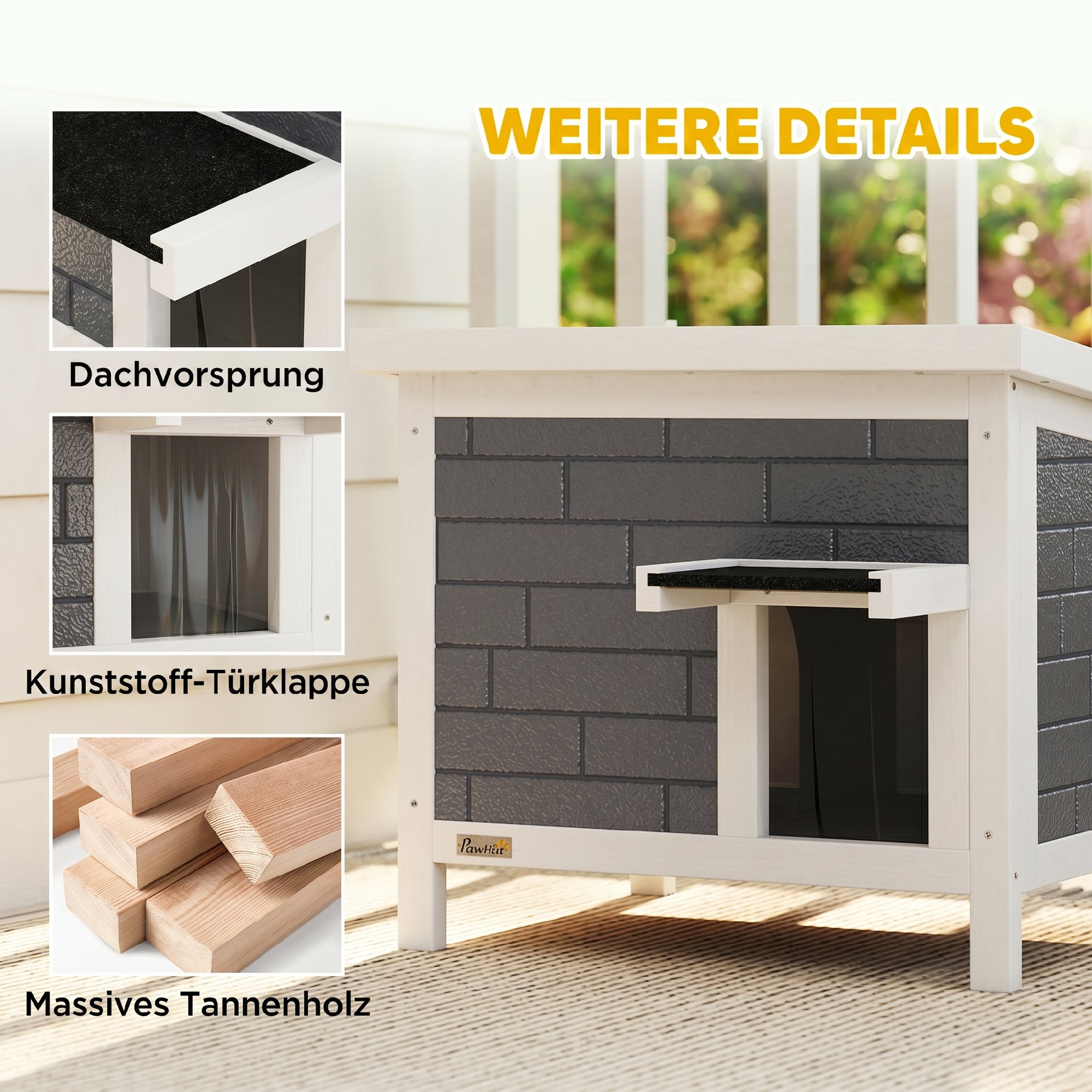 Katzenhaus Wetterfeste Katzenhütte aus Holz mit aufklappbarem Dach Aluminium-Isolierplatten Asphaltdach 61x51x53,5 cm