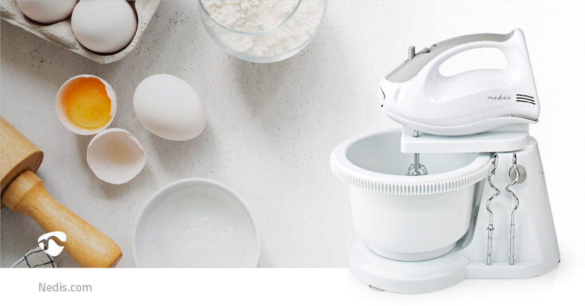 Handmixer | 200 W | 5 Geschindigkeitsstufen | Turbofunktion | Schüssel drehen / 2 Knethaken / 2 Quirle | Grau / Weiss