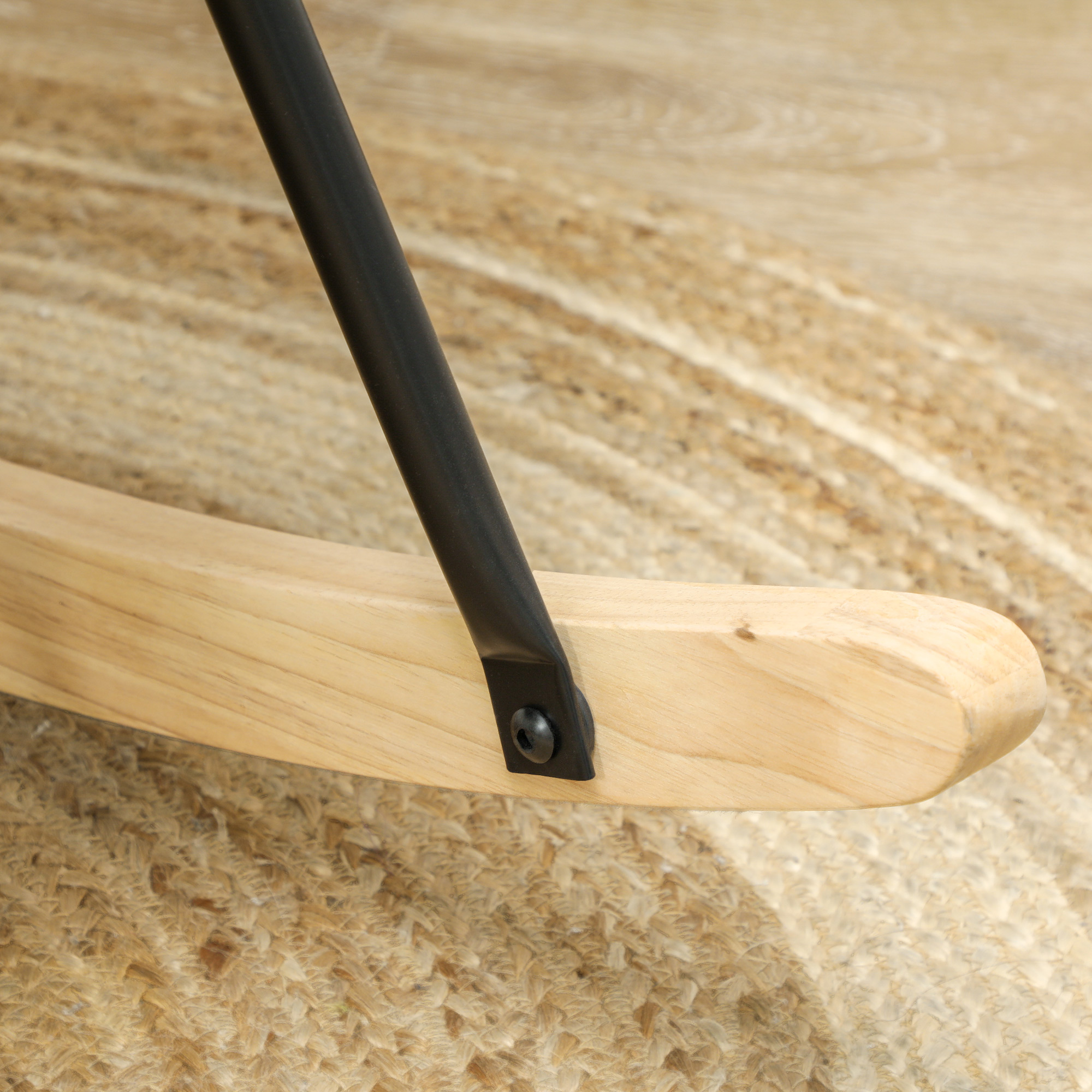Schaukelstuhl in Vliesoptik mit Armlehnen, Ergonomischer Sessel mit Holzkufen, für Wohnzimmer, Schlafzimmer, Weiß