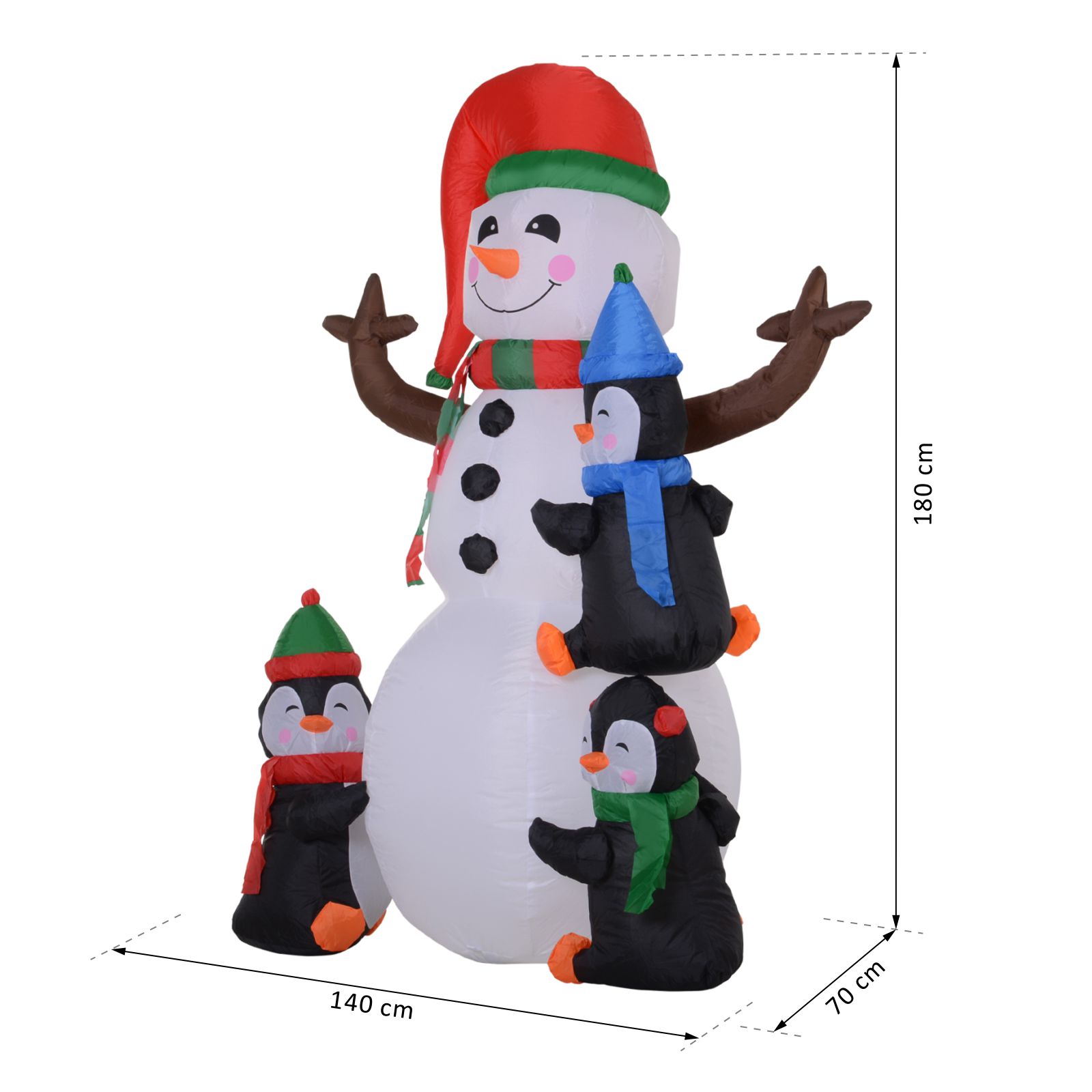 Schneemann Outdoor-Weihnachtsdekoration, inkl. Gebläse, bunte LED´s, selbstaufblasend 1,4 m, Mehrfarbig