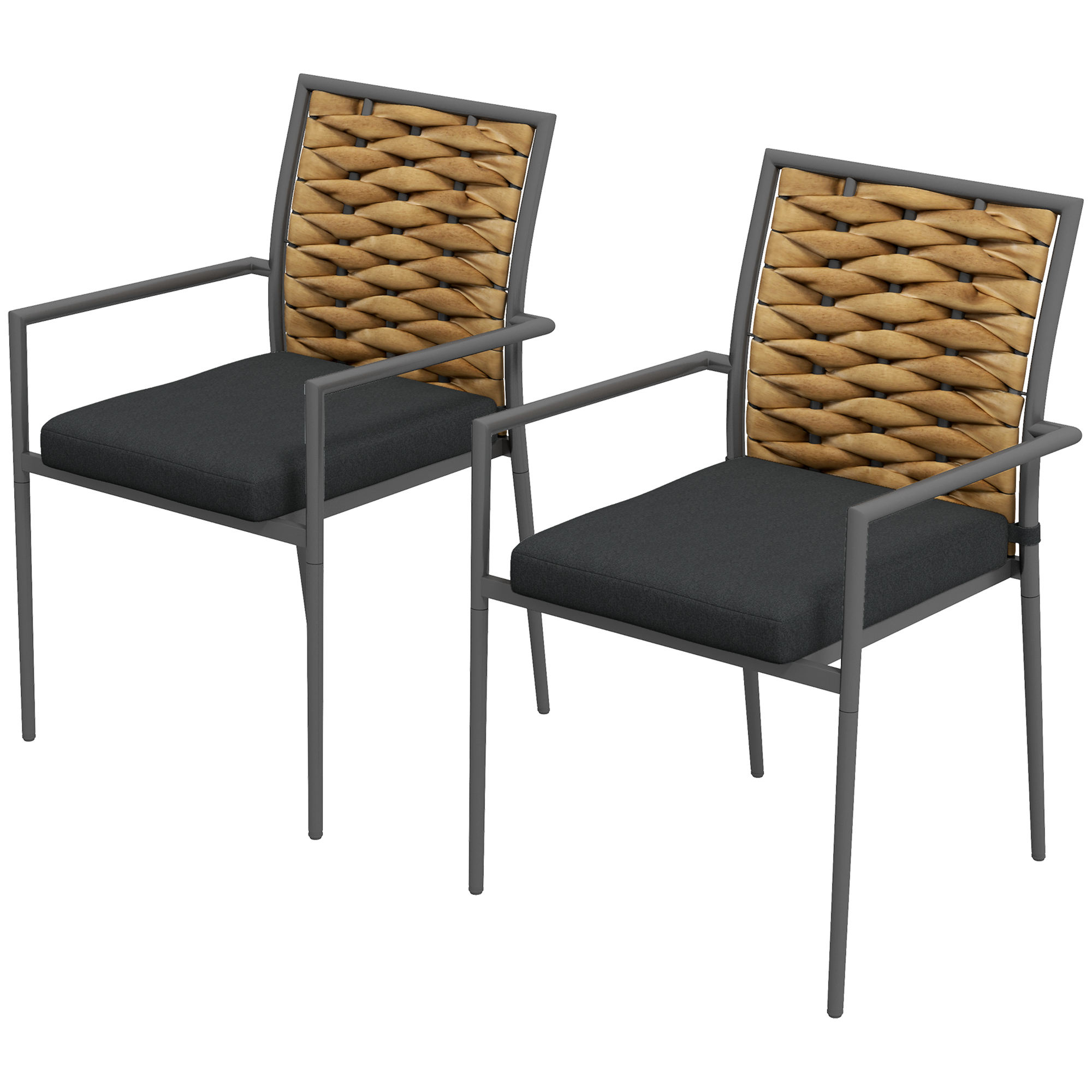 Gartenstühle Outdoor-Stühle Terrassenstühle, wetterbeständig, modernes Design, 57 x 58 x 87cm, Braun+Schwarz+Grau
