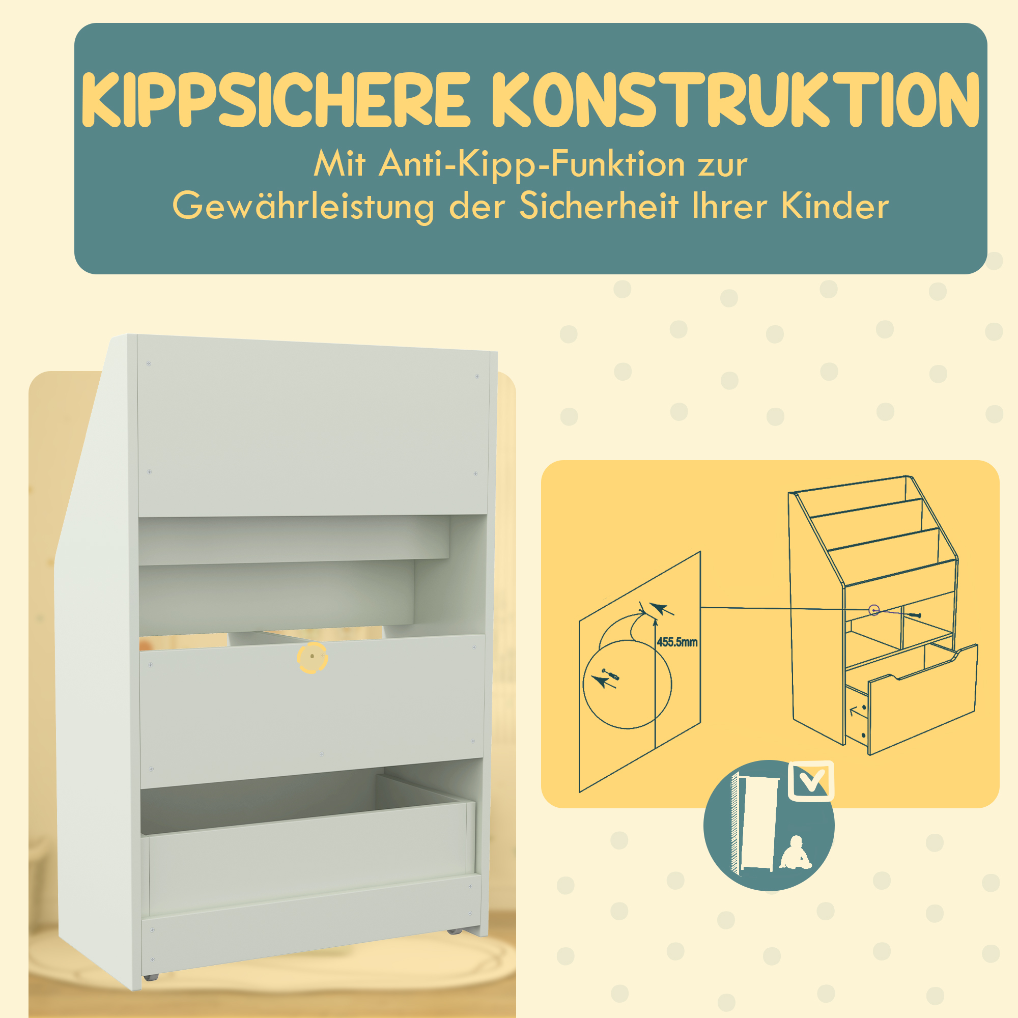 Kinderregal mit Schublade, Bücherregal mit Fächern, 60 x 29,9 x 90 cm, Grün