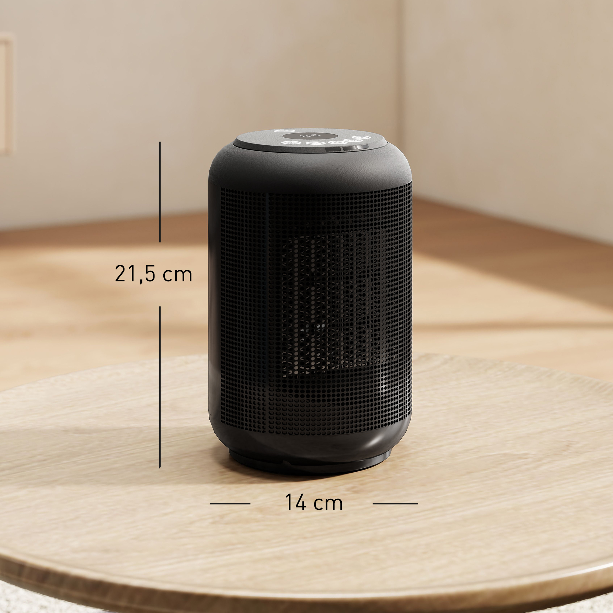 Heizgerät, 1500 W Heizlüfter mit 3 Modi, 24-Stunden-Timer, Kipp- und Überhitzungsschutz, 14 x 14 x 21,5 cm, Schwarz