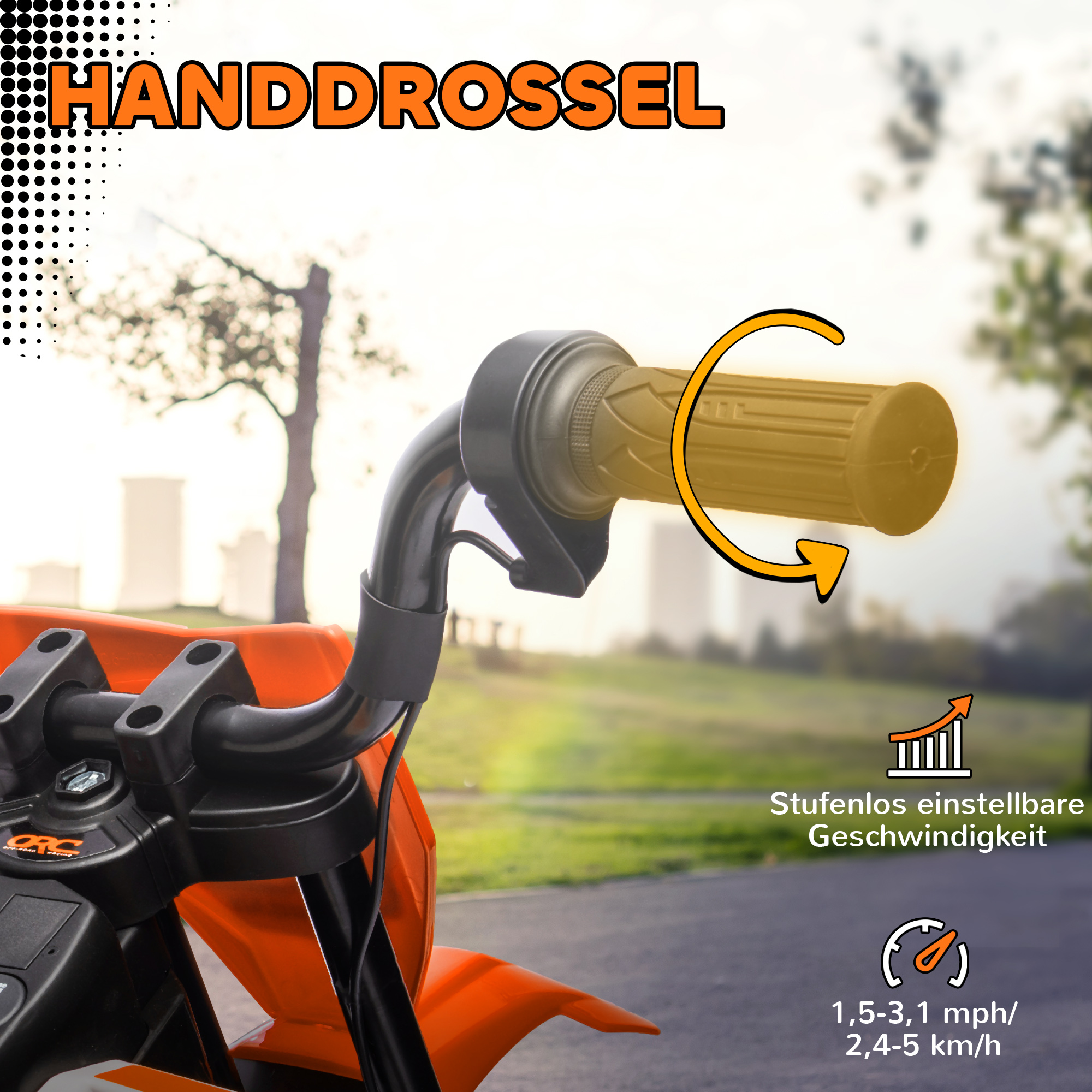 Elektro-Motorrad für Kinder, 12V Kindermotorrad mit Musik, Kinderfahrzeug mit Trainingsrädern, 3-6 Jahre, Orange