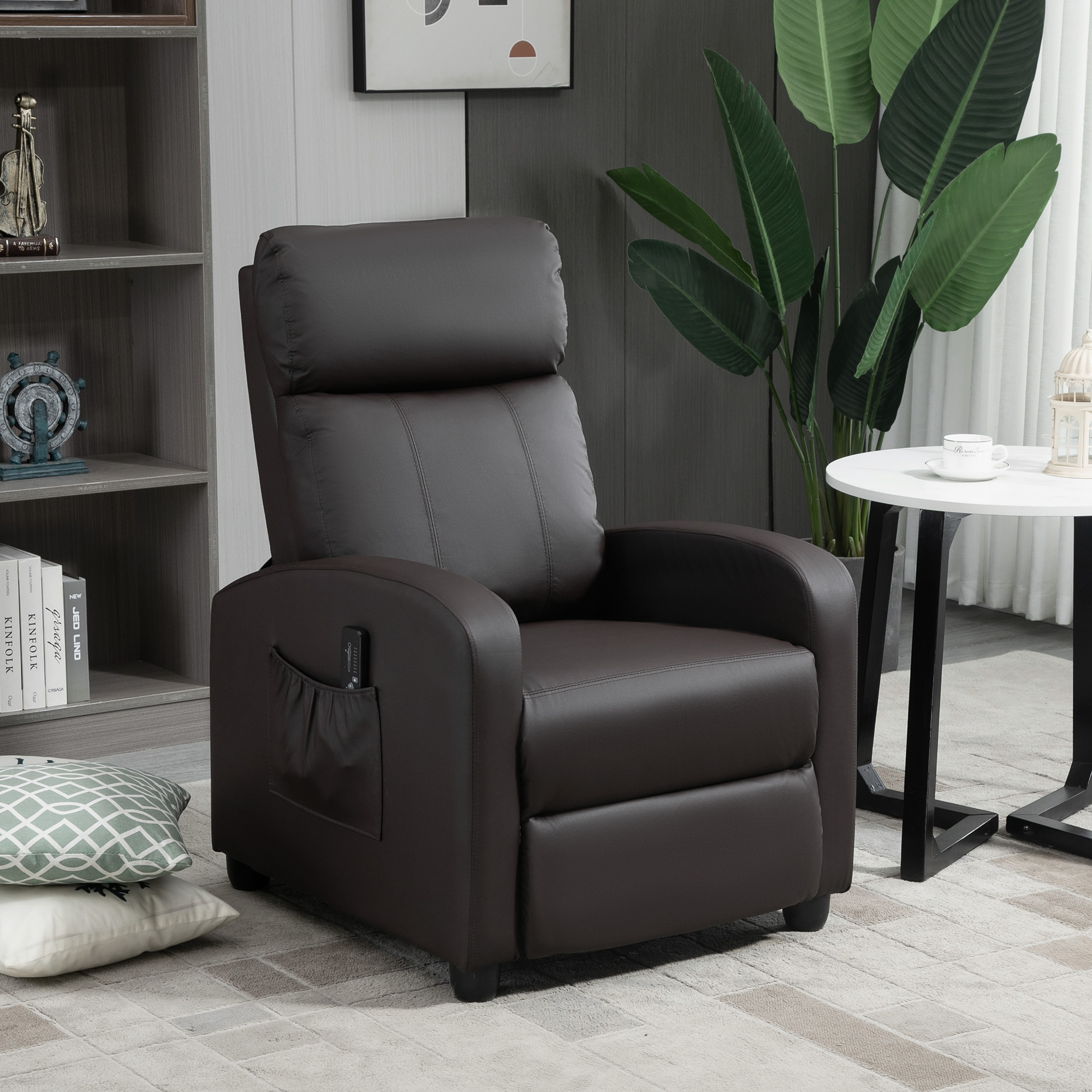 Relaxsessel Fernsehsessel mit Vibrationsmassage, Liegefunktion, 2 Massagepunkte, Fernbedienung, 68 x 88 x 98 cm Braun