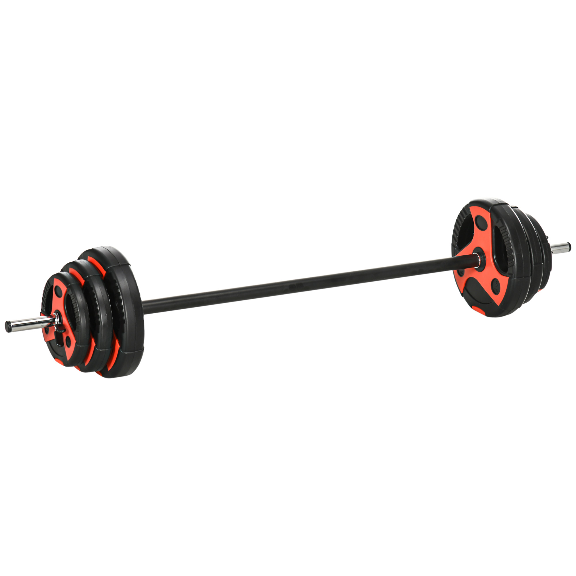 Langhantel-Set 20 kg, inkl. 6 Hantelscheiben, 2 x 5kg, 2 x 2,5kg, 2 x 1,25kg, rutschfeste Stange, schwarz+rot