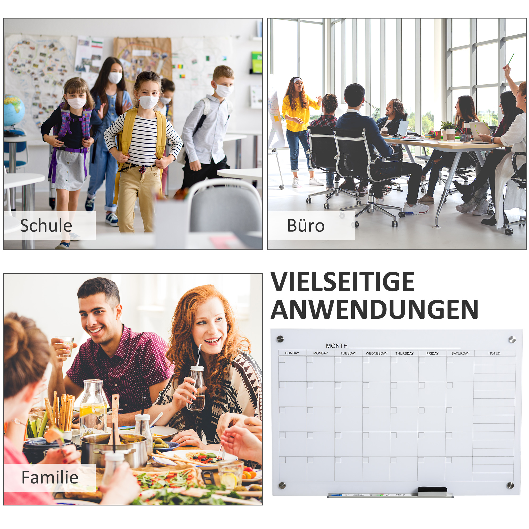 Whiteboard Kalender 90 x 60cm Wandkalender mit Stiftablage Trocken Abwischbar Wochenplaner mit 4 Stifte, Radierer, Monatskalender für Büro Schule Küche Zuhause