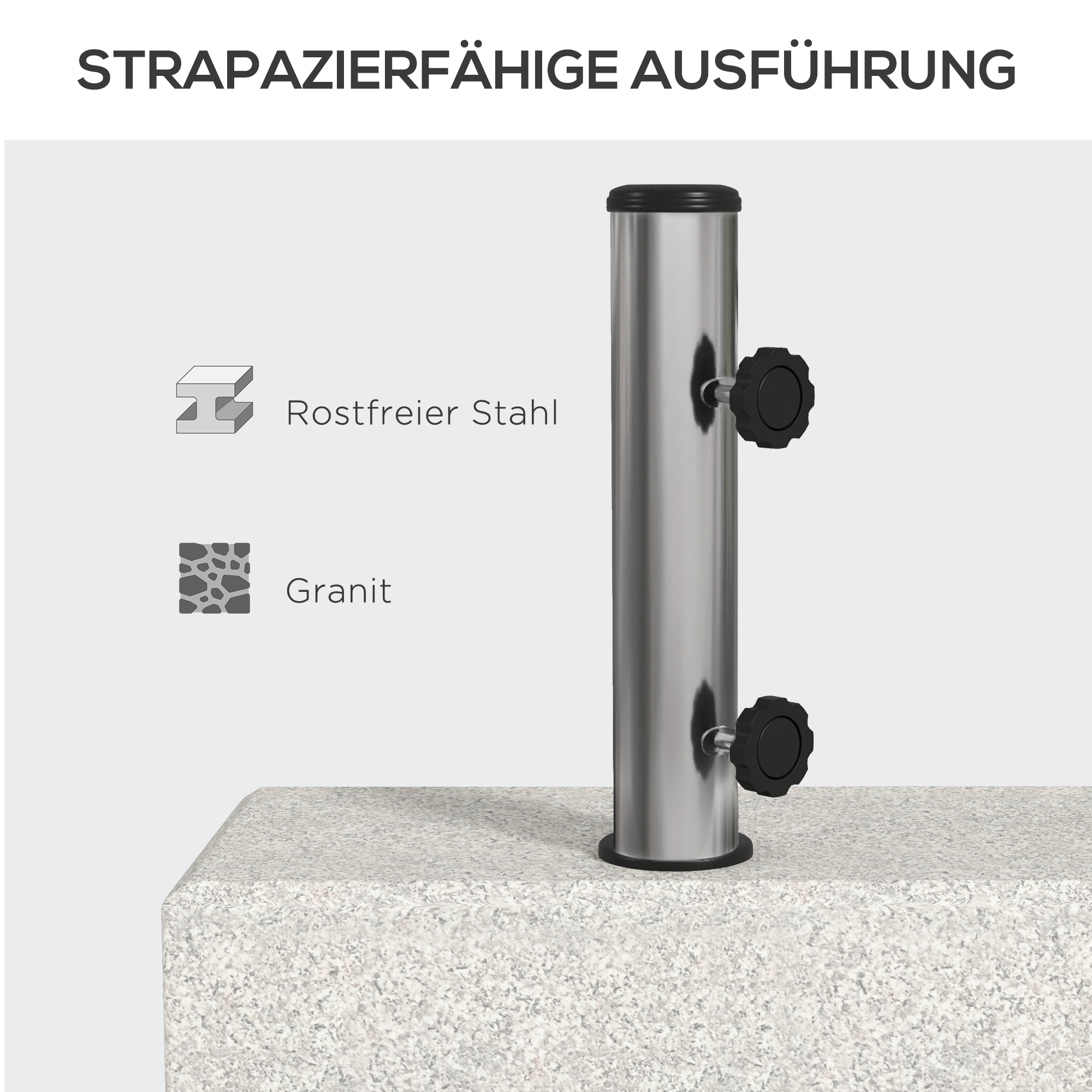 Sonnenschirmständer 25 kg, Schirmfuß aus Granit, für Schirmstöcke Ø32/38/48 mm, Grau