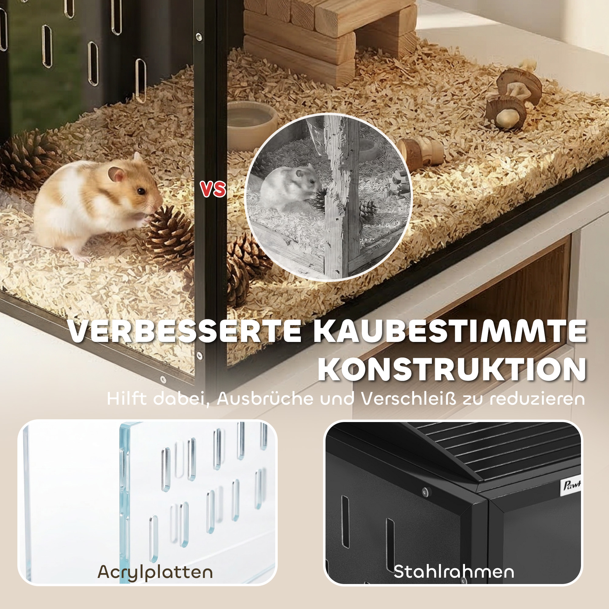 Hamsterkäfig Groß 105 x 51 x 53 cm Stahl Acryl Nagerkäfig mit aufklappbarem Gewölbtem Deckel Tiefe Bodenwanne