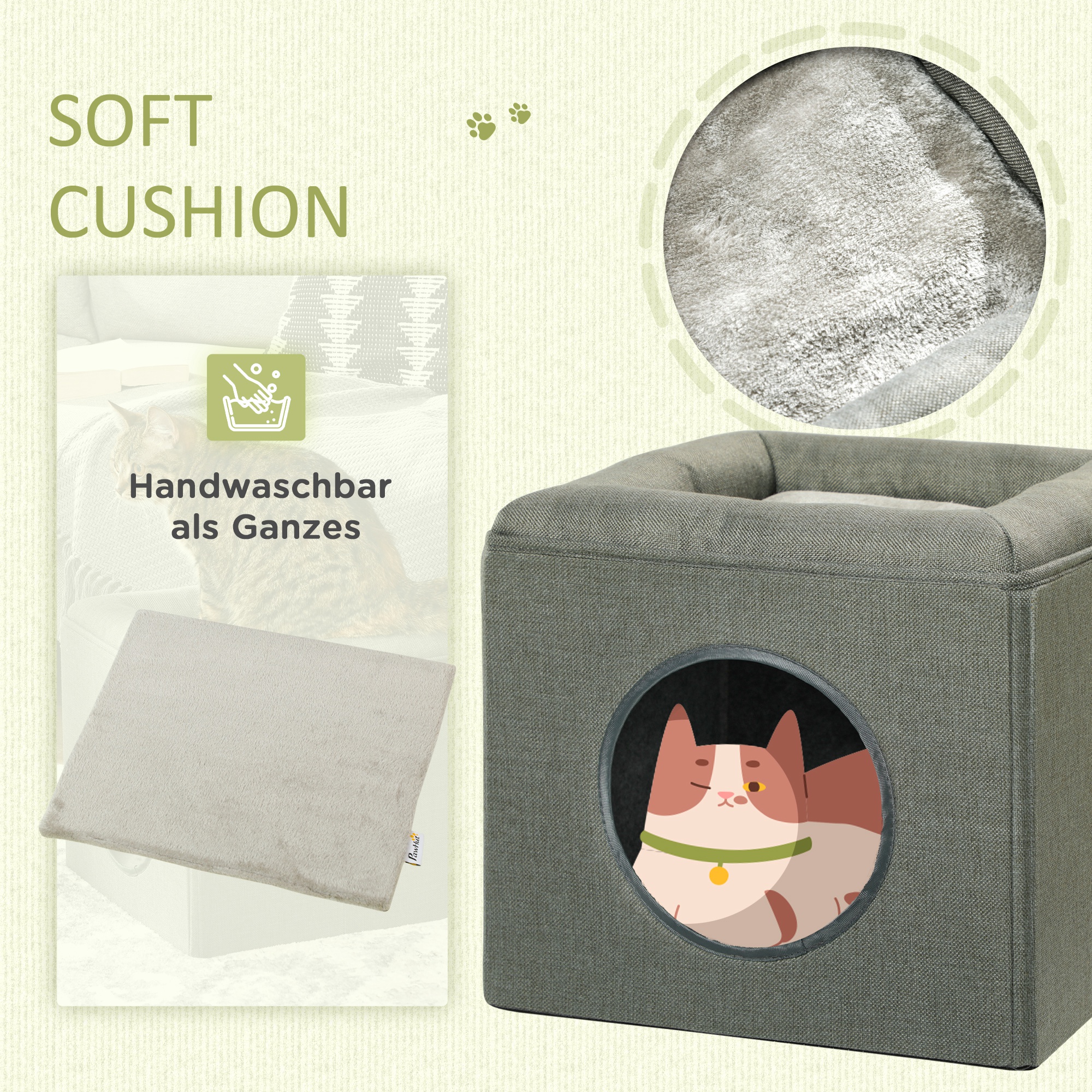 Katzenhöhle Katenbett 2-in-1 Katzenhöhle, ink. Kissen,  36,5 x 36,5 x 33 cm, Grün