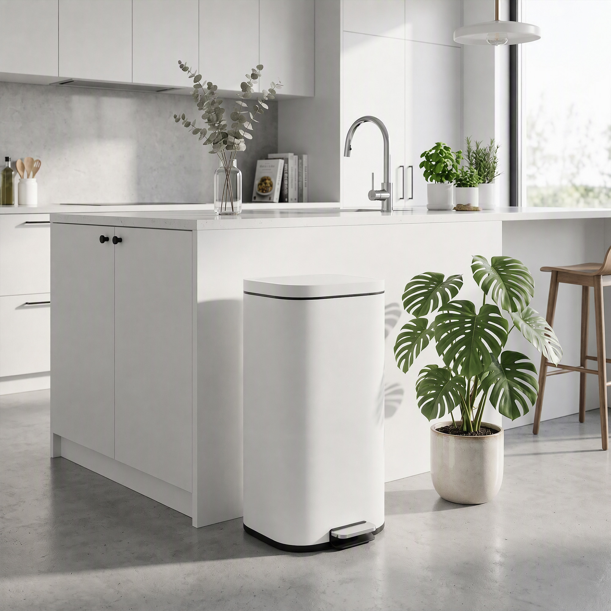 30L Küchenmülleimer Pedaleimer mit Deckel, Soft-Close- und Offenhalte-Funktion für Küche, Zuhause