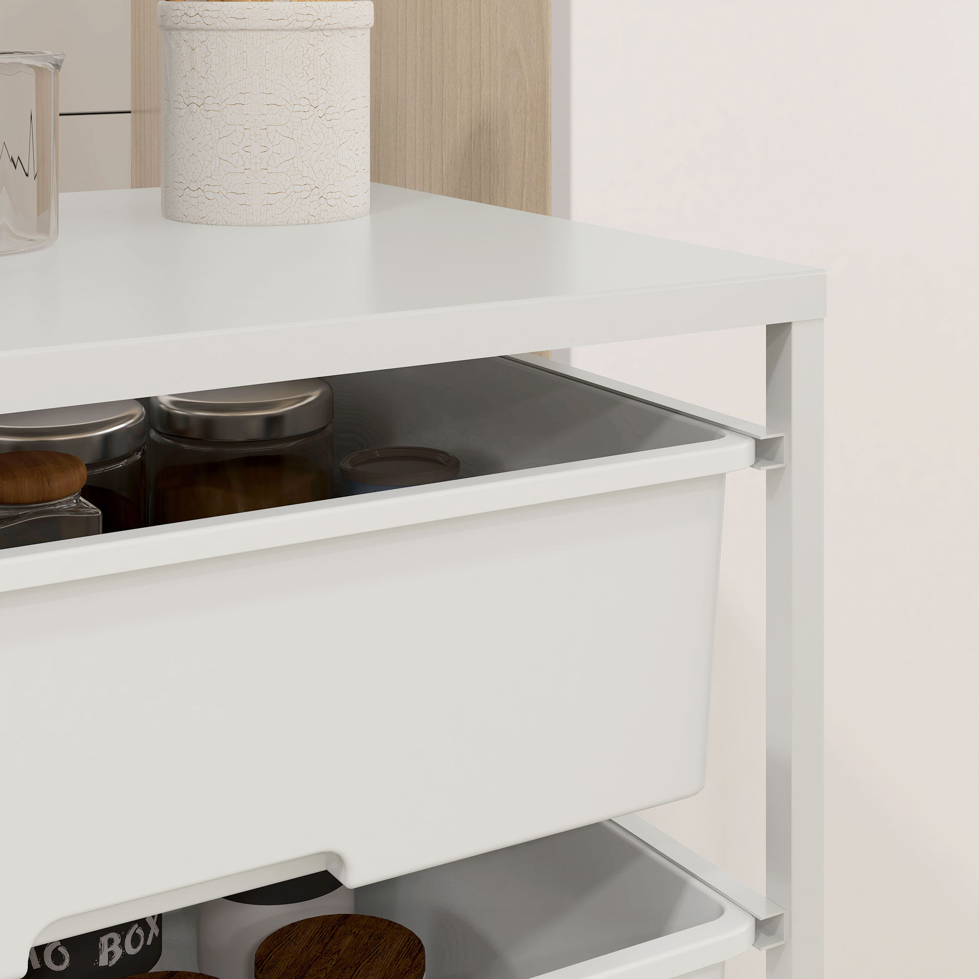 Beistellwagen mit Rädern, 3 Körbe für Transport und Aufbewahrung, Küchenwagen, 40,8L x 33,5B x 60,5H cm, Weiß