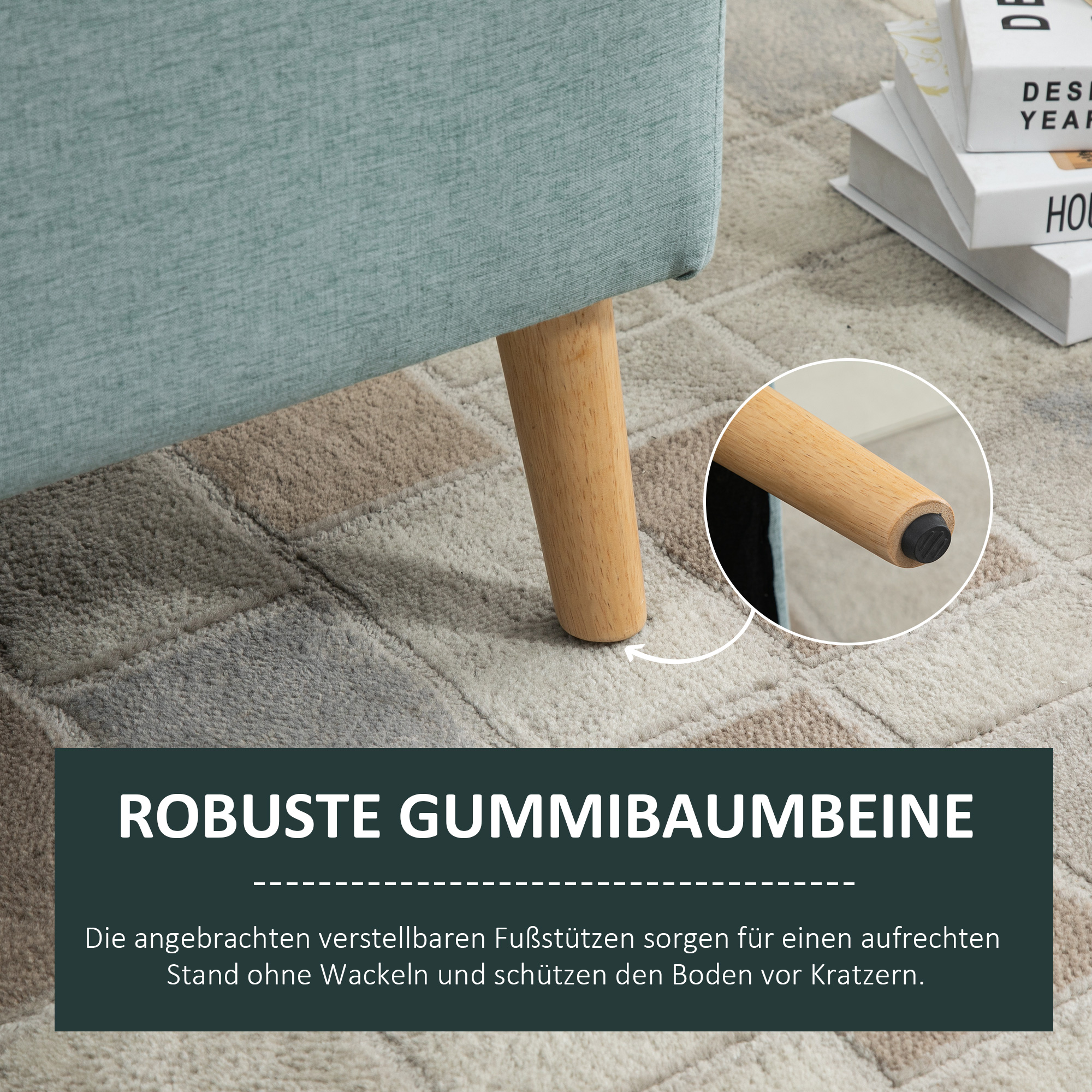 Sitzbank mit Stauraum Polsterbank mit Leinenoptik, Sitztruhe mit Holzbeine, Truhenbank für Wohnzimmer Schlafzimmer Flur 110 x 39 x 45 cm, Hellgrün