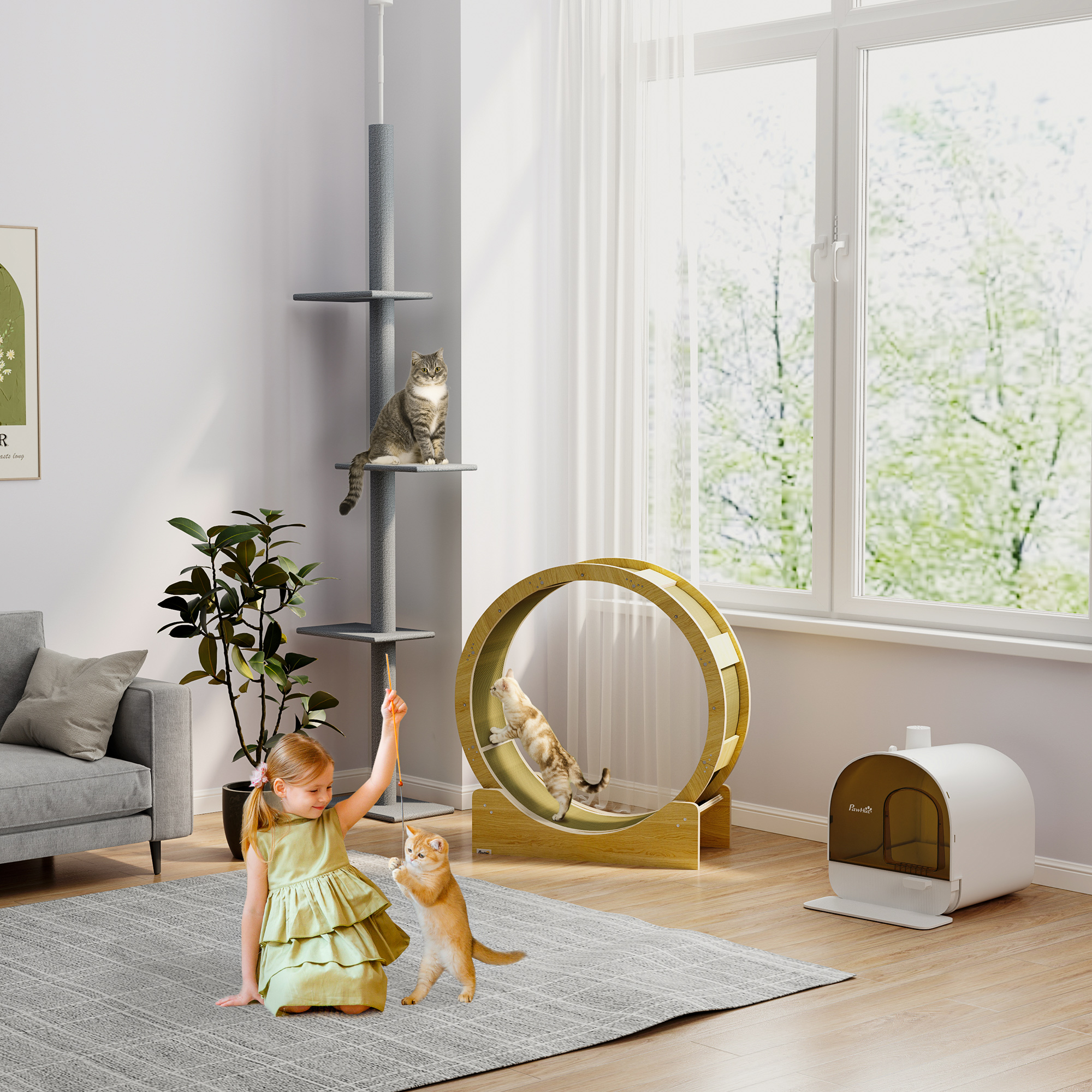 Katzentoillete mit Filter, 1 Ersatzfilter, 1 Bodenmatte, 43 cm x 44 cm x 47 cm, Schwarz + Weiß