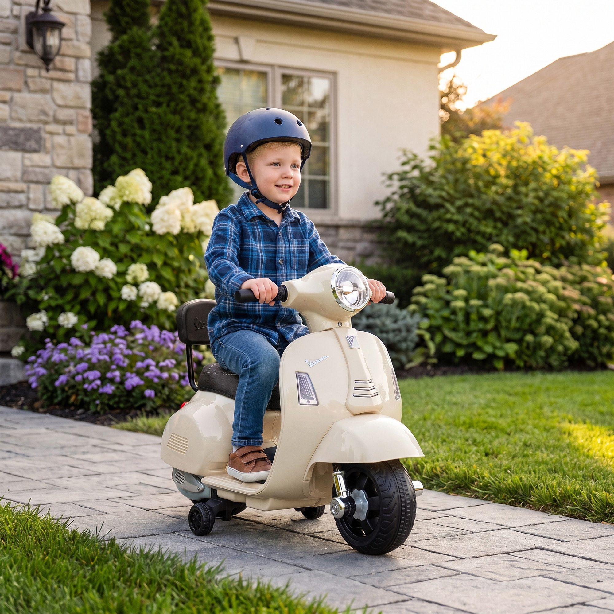 Elektro Motorrad Kinder Mini Vespa GTS 6V Elektromotorrad mit Lithium-Akku Ergonomischer Sitz Rückenlehne 1,5-3 Jahren