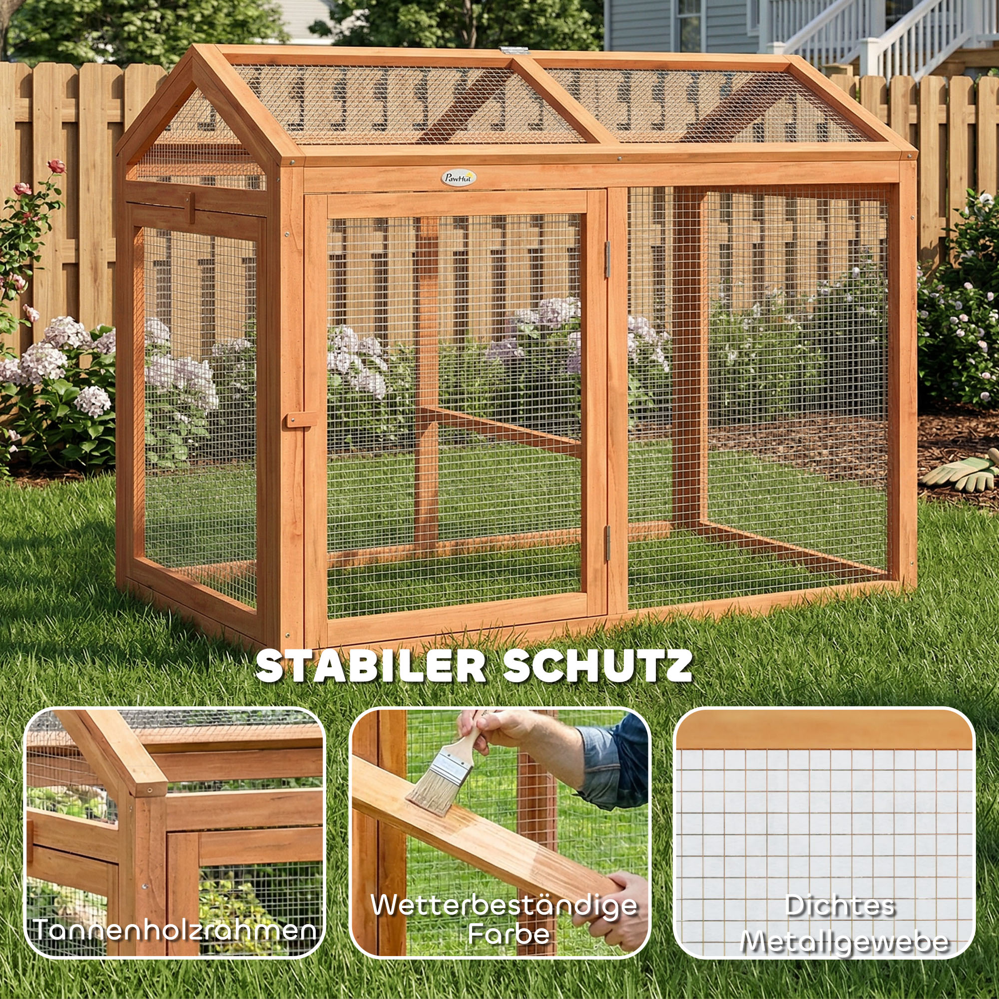 Hühnerstall Freilaufgehege mit Sitzstange Doppeltüren, aus Holz und Metall, für 2 Hühner, 104 x 70,5 x 84 cm Orange
