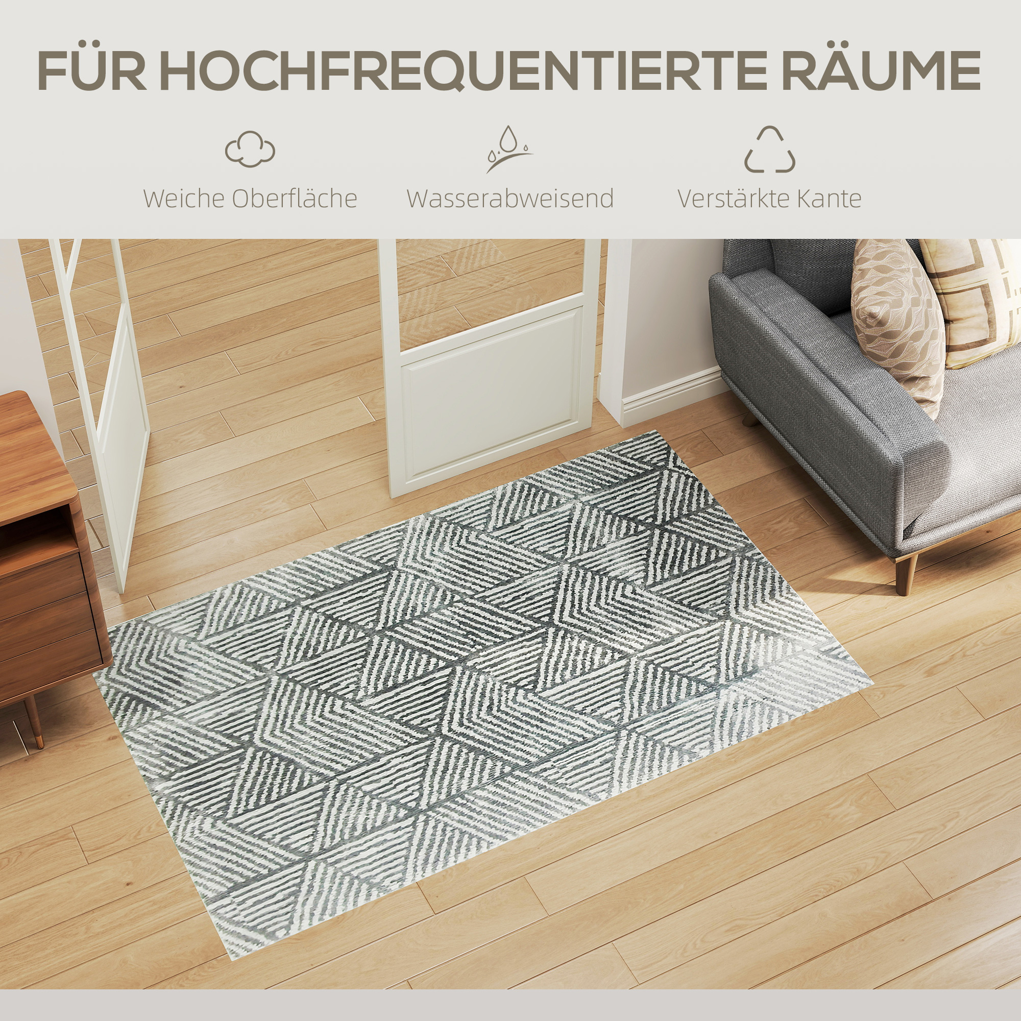Teppich Wohnzimmerteppich im Modern Stil, waschbar Flächenteppich 150 x 80 cm Dunkelgrau