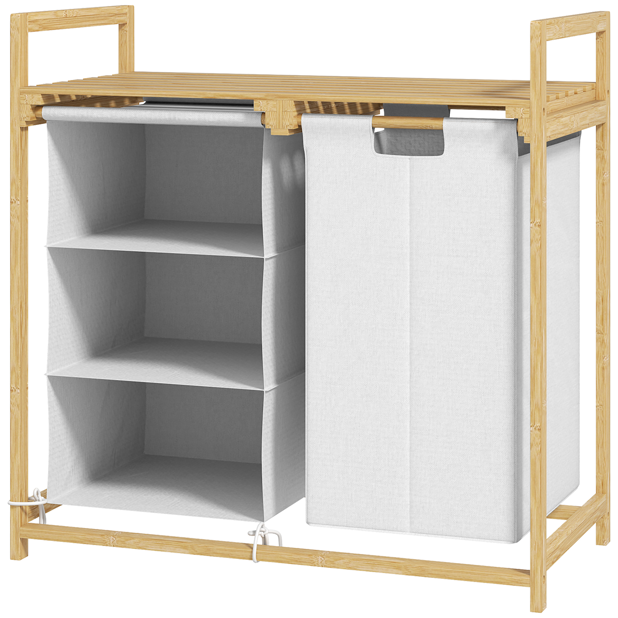 Wäschekorb mit Wäschesack, Stoffschublade, Bambus, 70x36x70 cm, Weiß/Holz Wäschekorb mit Wäschesack, Stoffschublade, Bambus, 70x36x70 cm, Weiß/Holz