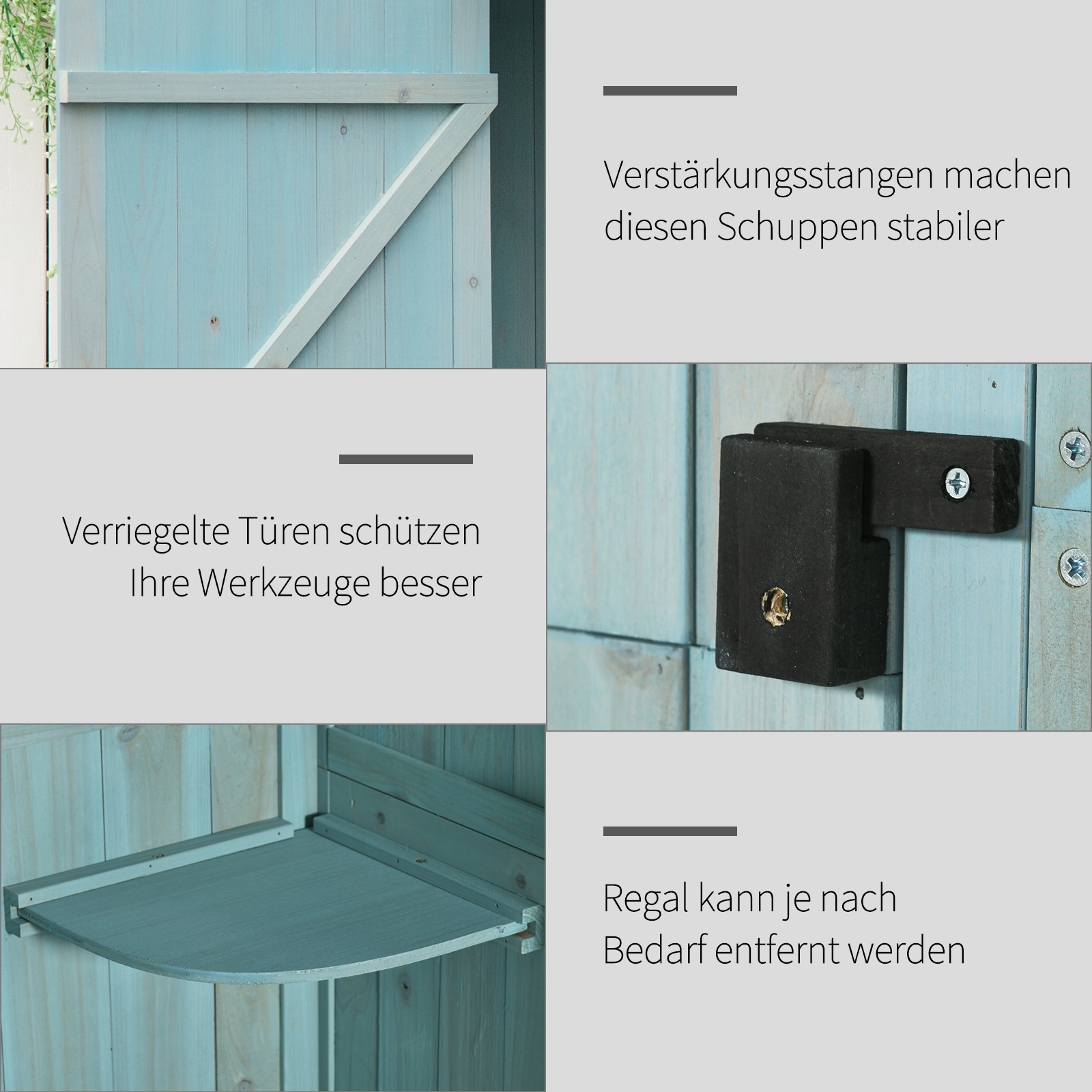 Gartenschrank Holz, Geräteschuppen wetterfest 77x54,2x179cm, Gerätehaus mit Tür, Satteldach, Geräteschrank mit Böden, Werkzeugschrank Gartenschuppen für Garten, Terrasse, Hellblau+Grün