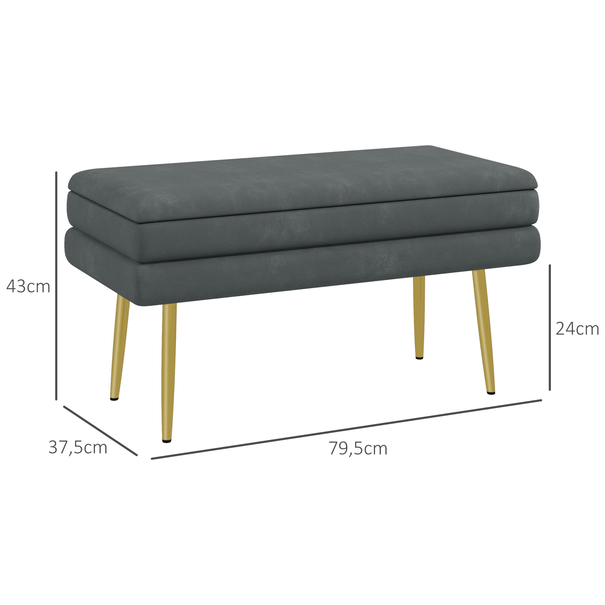 Sitzbank Polsterbank, mit Stauraum, Stahl, 79,5 cm x 37,5 cm x 43 cm, Dunkelgrau