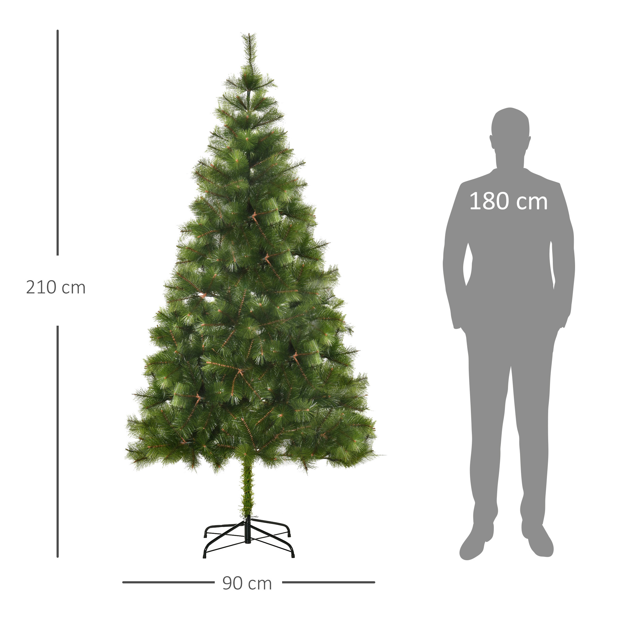 Künstlicher Weihnachtsbaum 210 cm Haken-Weihnachtsbaum mit 505 Spitzen mit silbernen Akzenten Christbaum Weihnachtsdeko inkl. Metallständer für drinnen