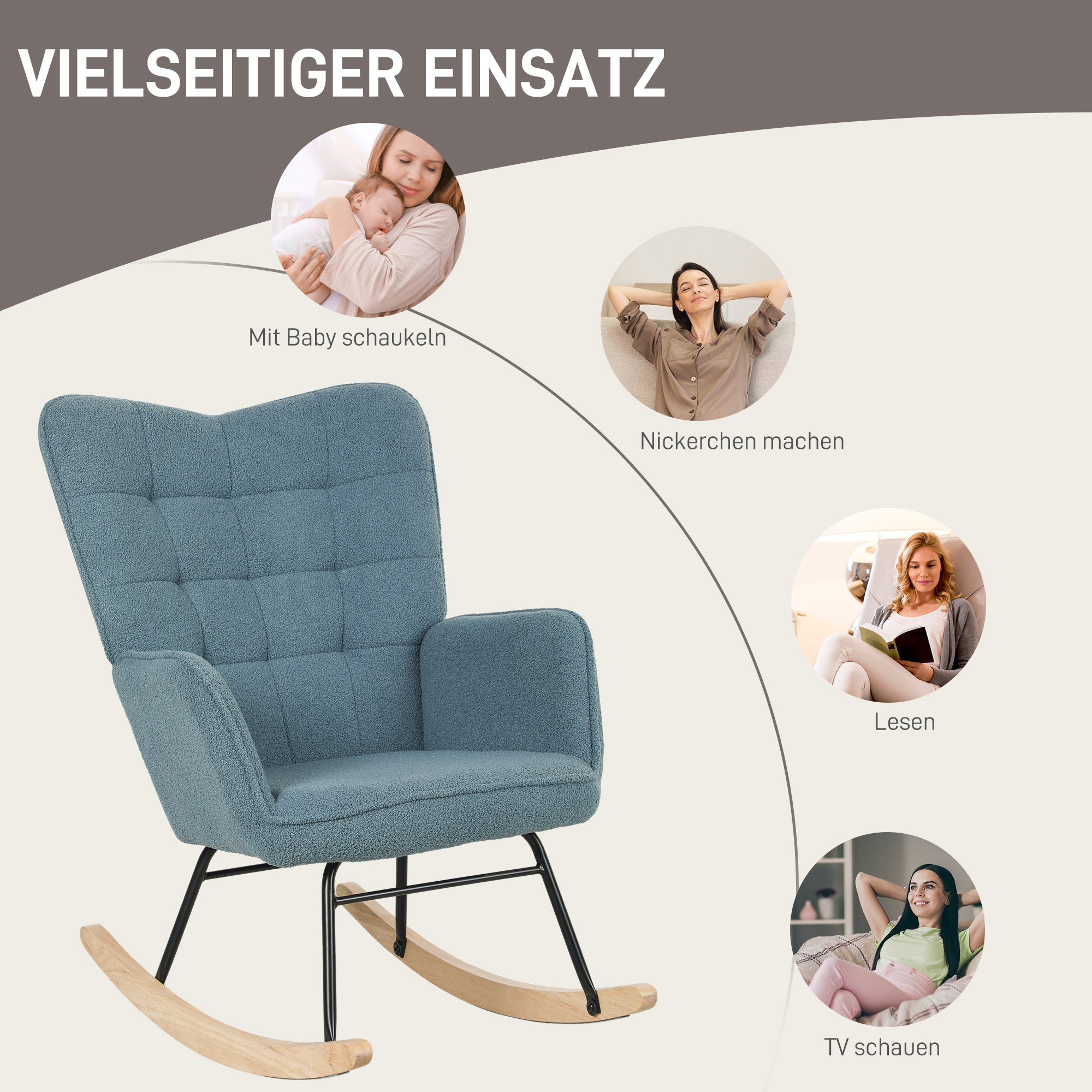 Schaukelstuhl, ergonomische Form, Echtholzkufen, bis 120 kg, Hellblau