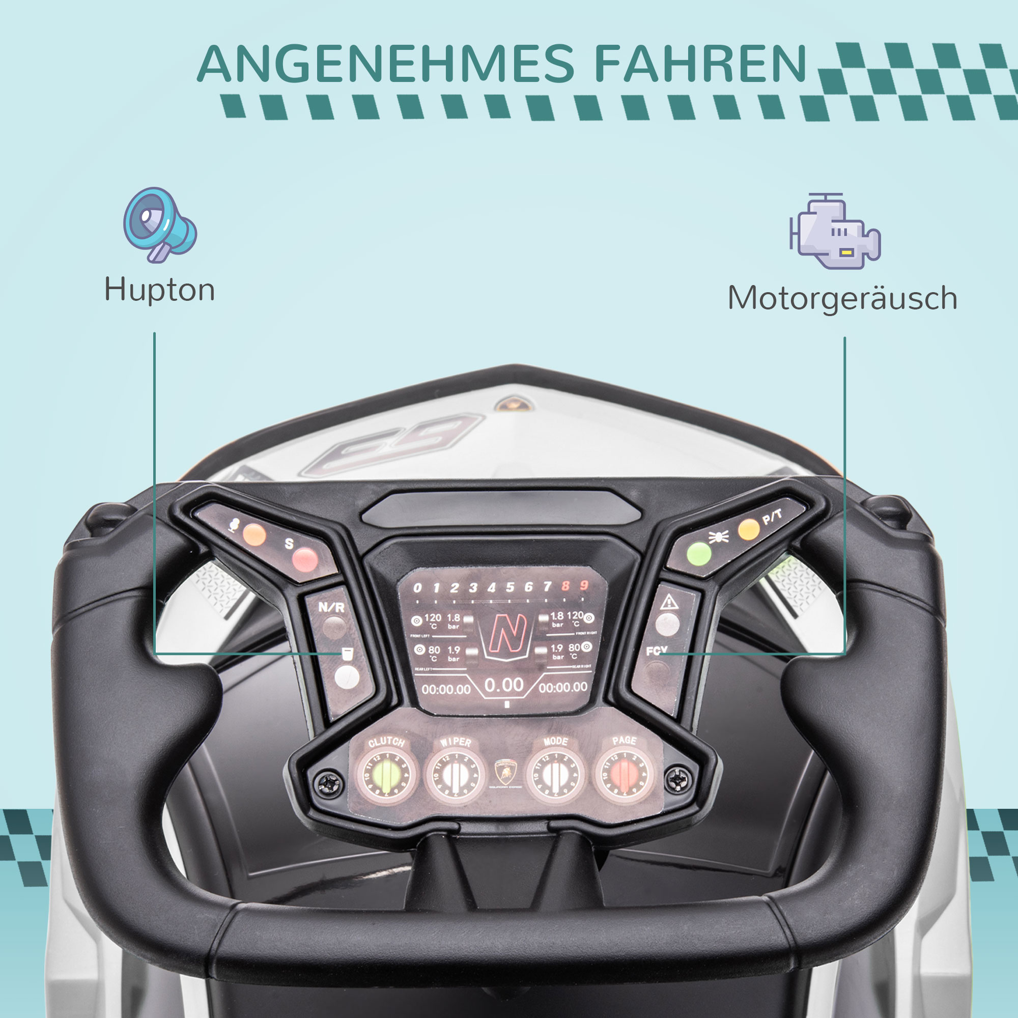 Rutscher Lamborghini-lizenziert, Rutscherauto mit Soundeffekten, Kippschutz, 67 cm x 28 x 38 cm