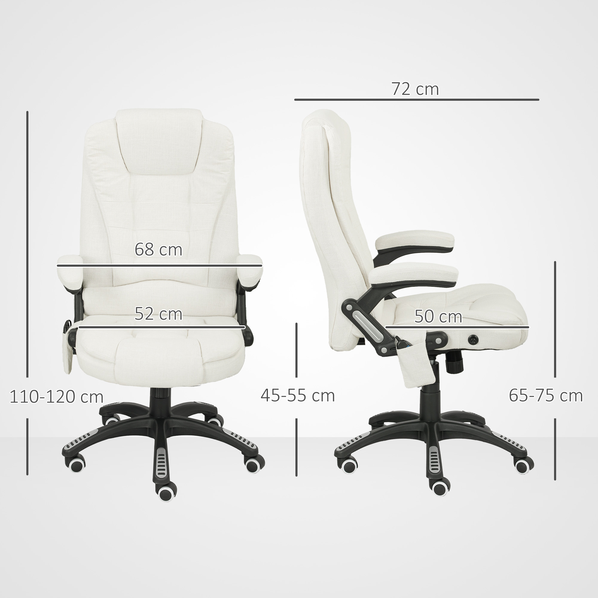 Ergonomischer Schreibtischstuhl mit Massagefunktion, 68 x 72 x 110–120 cm, Cremeweiß