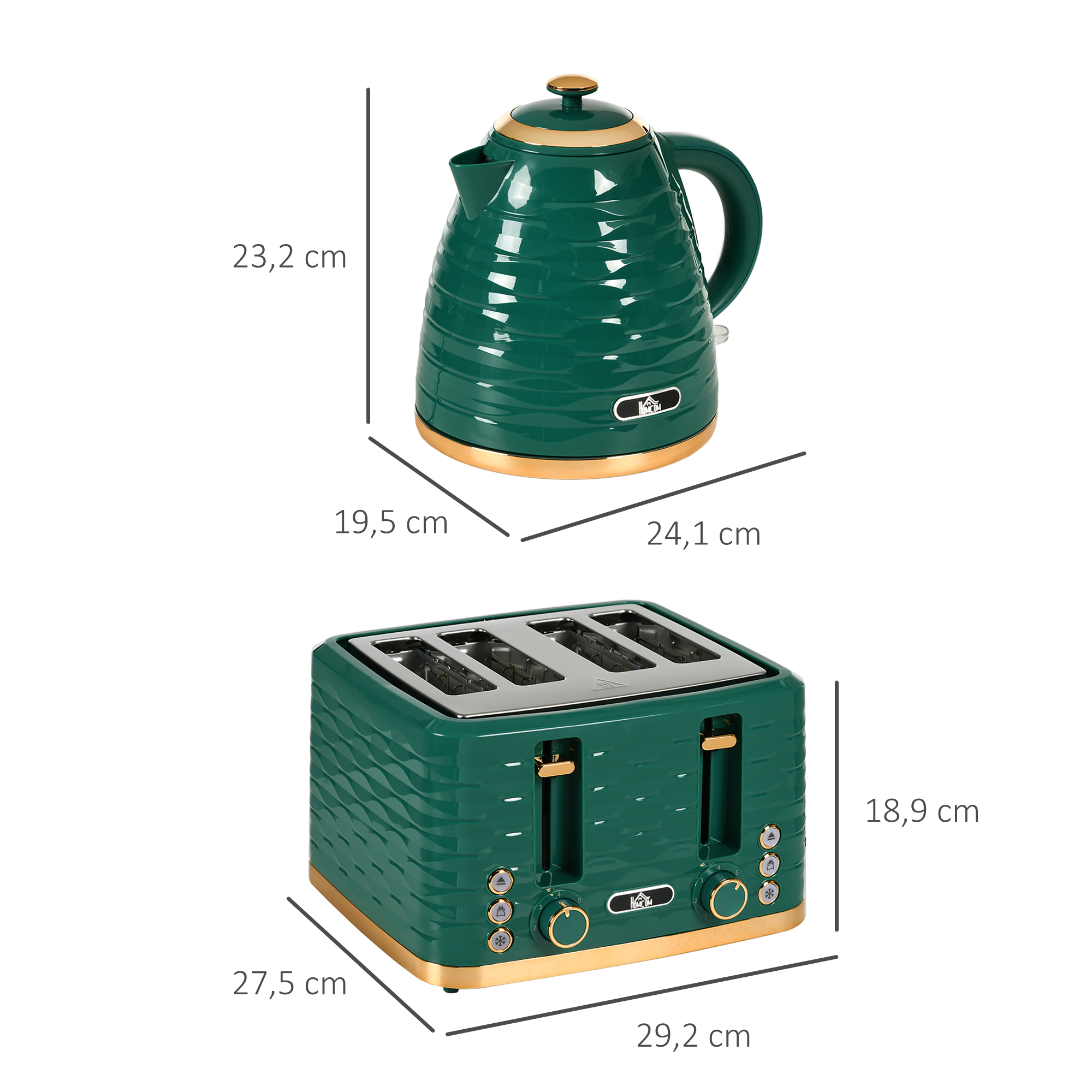 2-in-1 Toaster und Wasserkocher Set, 7 Bräunungsstufen, Auftau- und Aufwärmfunktion, Grün