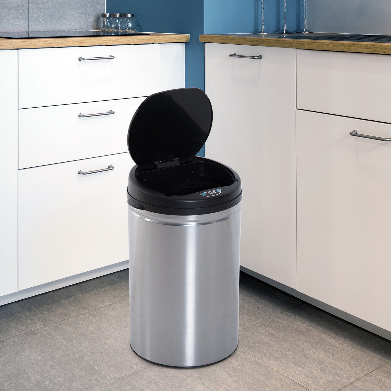 Sensor Mülleimer 30L Automatischer Mülleimer mit Soft-Close-Deckel, Bewegungssensor, Wasserdichter Abfalleimer Müllbehälter Abfallbehälter für Büro, Schlafzimmer, Küchen Schwarz+Silber