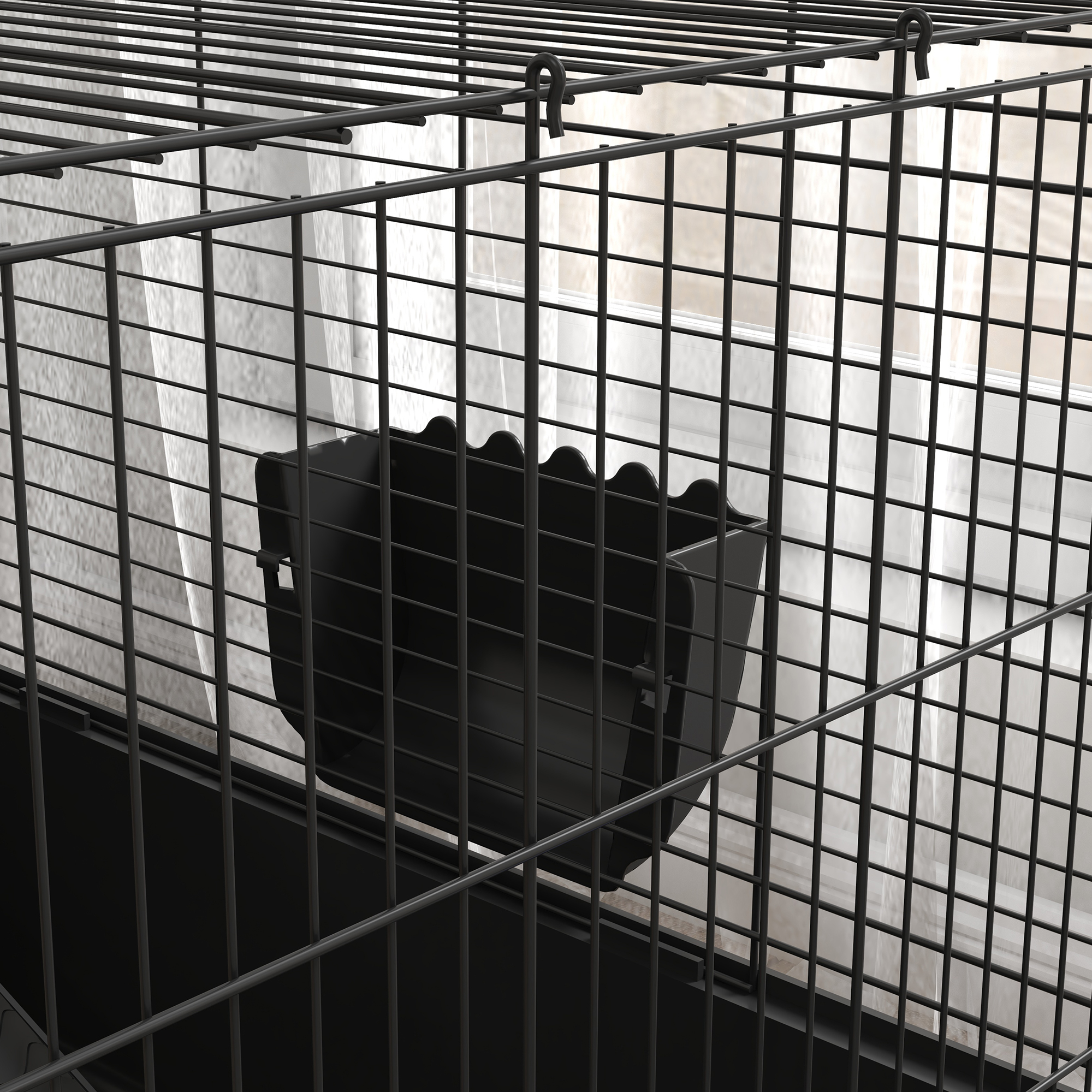 Kleintierkäfig mit abnehmbaren Gehege, Laufgitter mit Stall, inkl. Zubehör, Schwarz