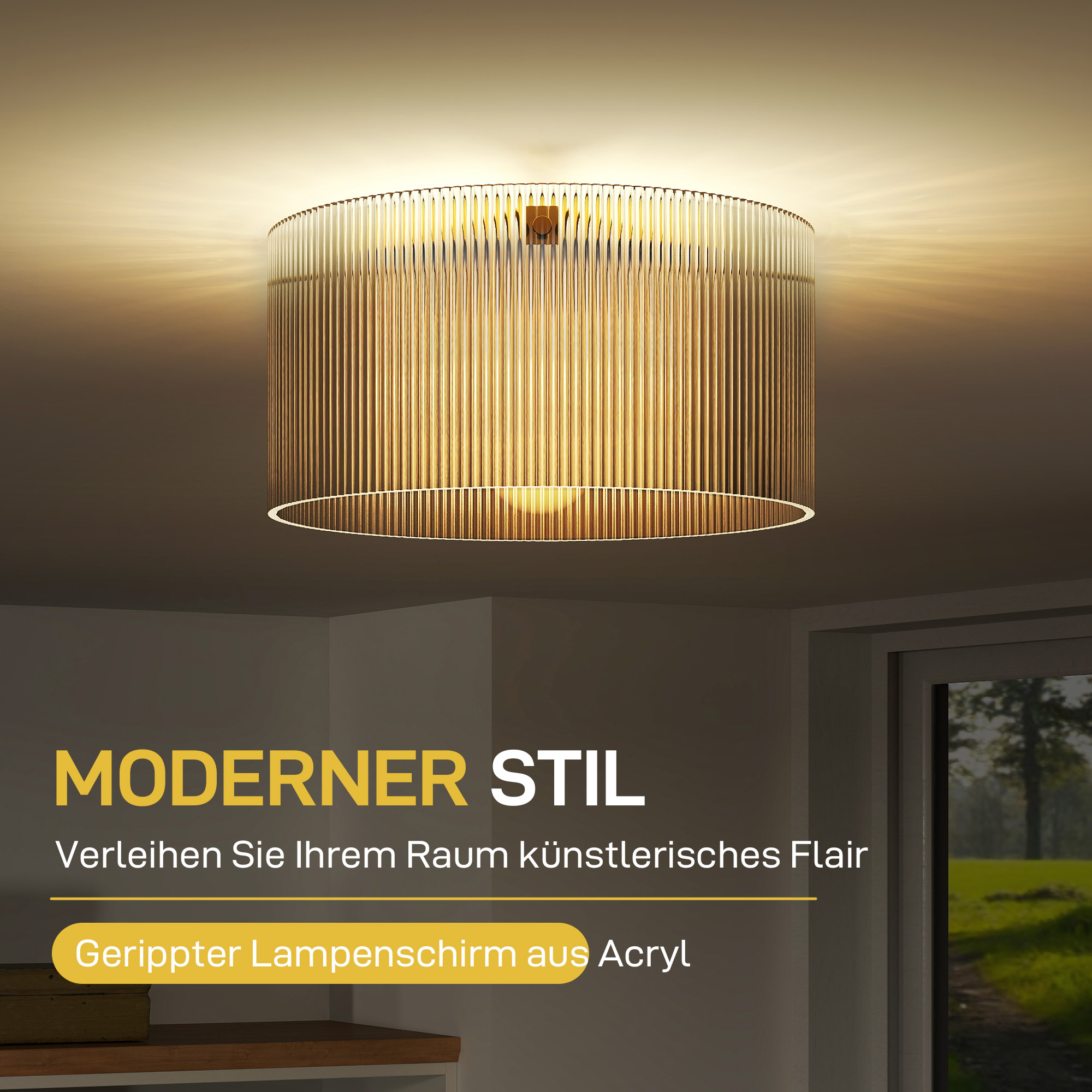 Deckenlampe mit Acryllampenschirm, Metall, Halogen- und LED-kompatibel