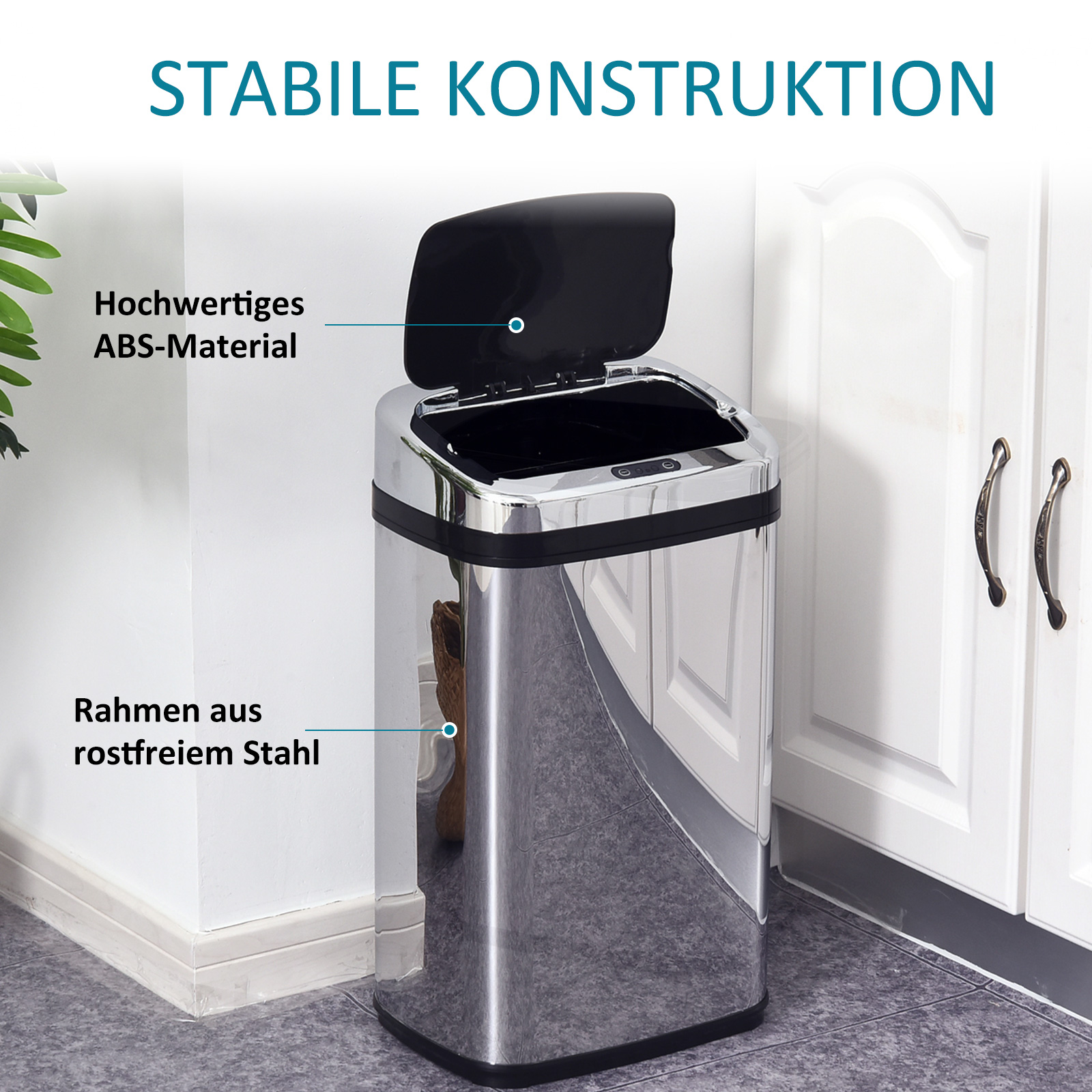 Sensor Mülleimer 30L Edelstahl Automatischer Mülleimer mit Bewegungssensor, Abfalleimer Müllbehälter Abfallbehälter für Büro, Schlafzimmer, Küchen Silber