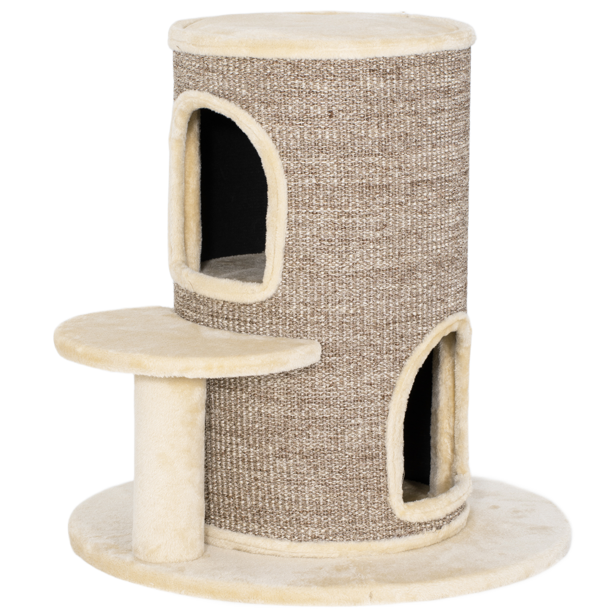 Katzenfass, Kratzbaum mit 2 Ebenen, Sprungplattform, Aussichtspunkt, Kratzmatte, zum Ausruhen und Spielen, Beige Katzenfass, Kratzbaum mit 2 Ebenen, Sprungplattform, Aussichtspunkt, Kratzmatte, zum Ausruhen und Spielen, Beige