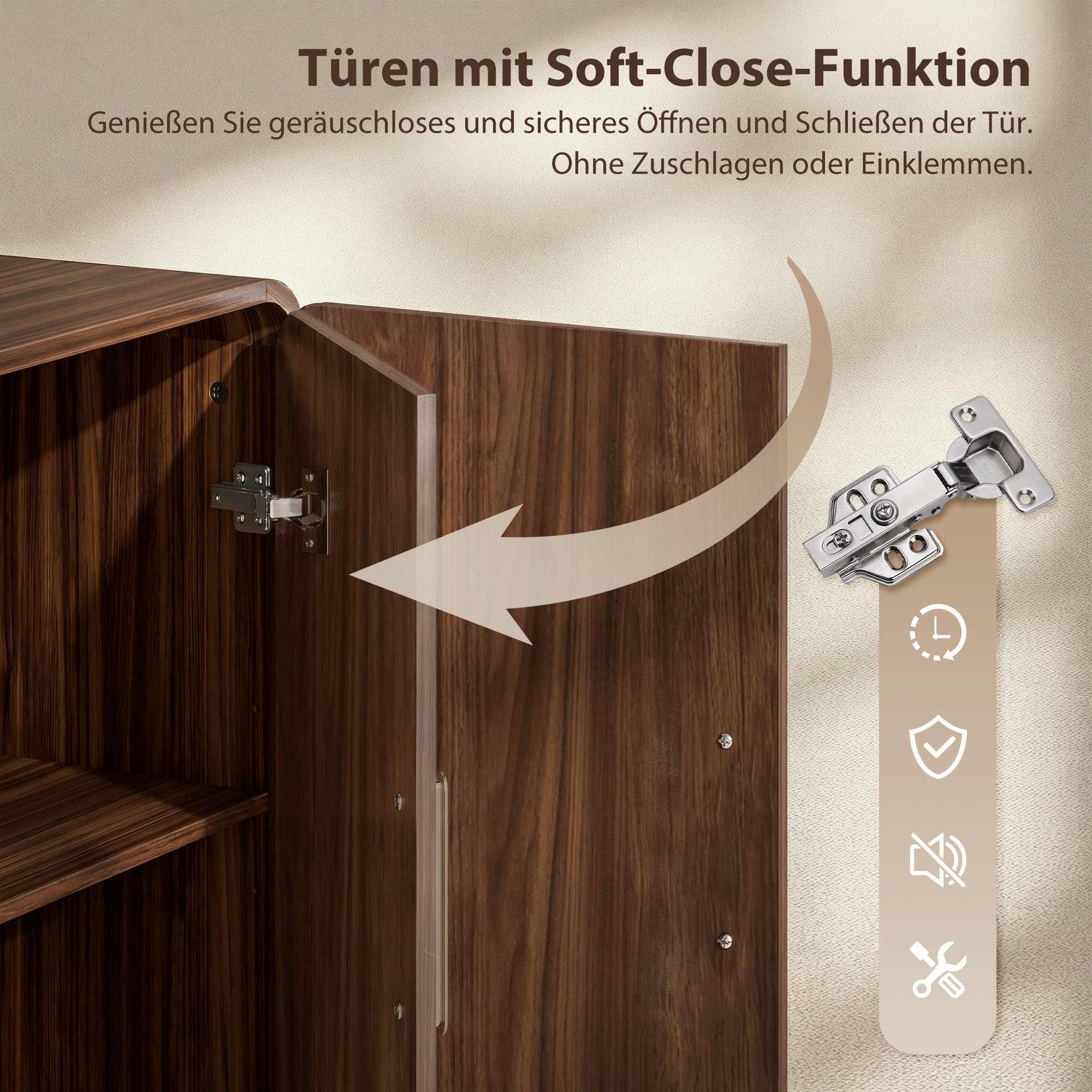 152 cm Sideboard Buffet-Schrank mit Soft-Close-Türen, TV-Schrank für Fernseher bis 72 Zoll, Walnussbraun