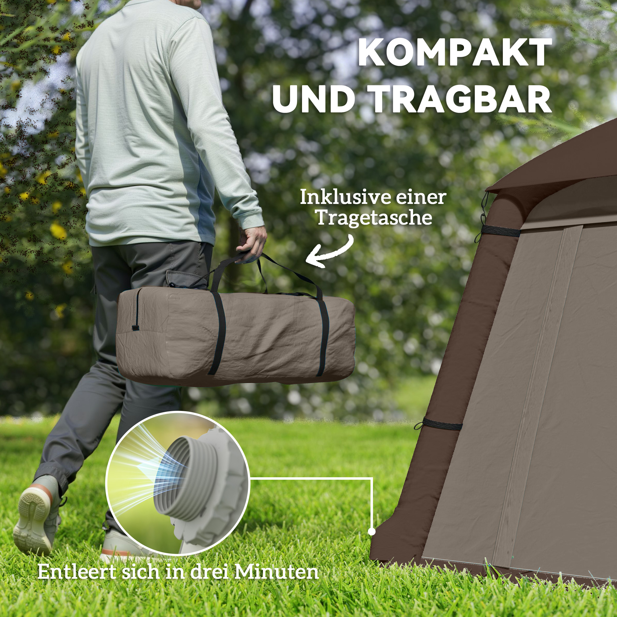 Aufblasbares Campingzelt 1-2 Personen Outdoor Familienzelt mit Haken Luftpumpe Fenstern Türen für 4 Jahreszeiten