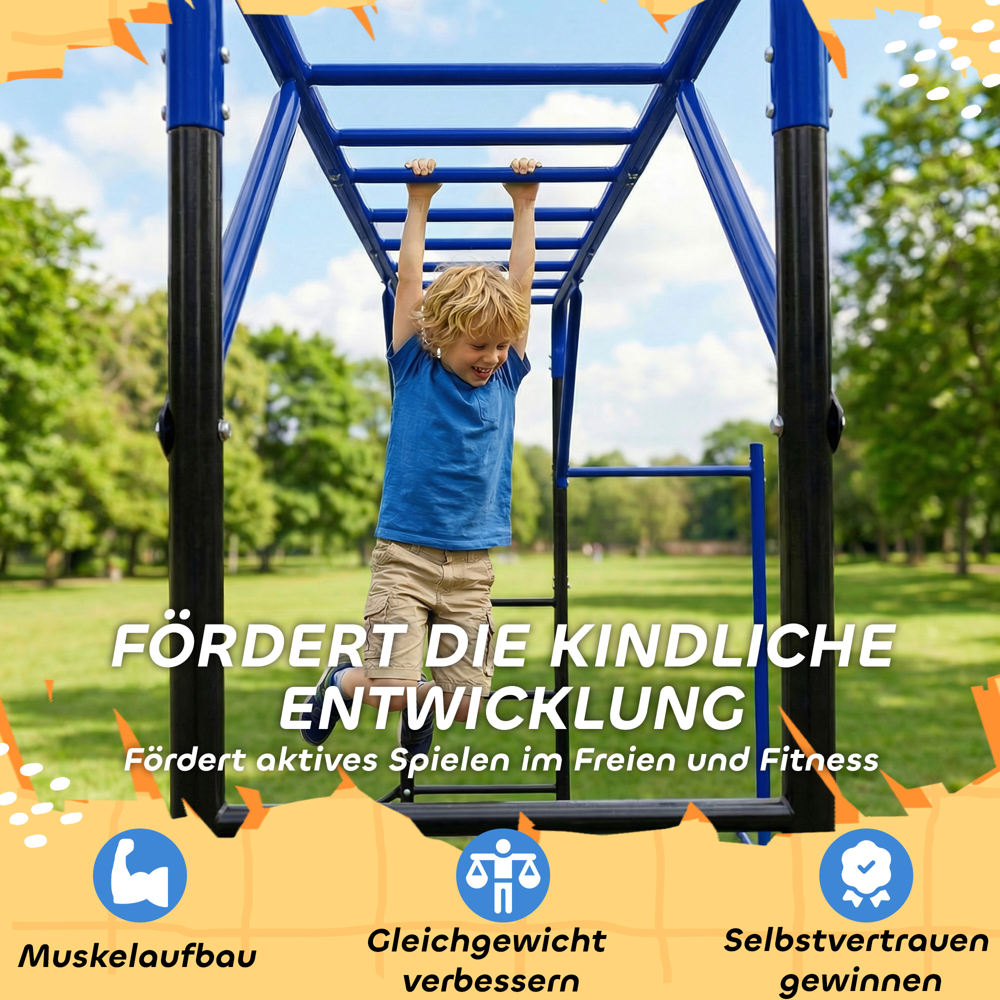 Klettergerüst Outdoor Kletterturm mit Turnstange Klimmzugstange für 3-8 Jahre Kinder bis 150kg 250x190x180 cm Schwarz