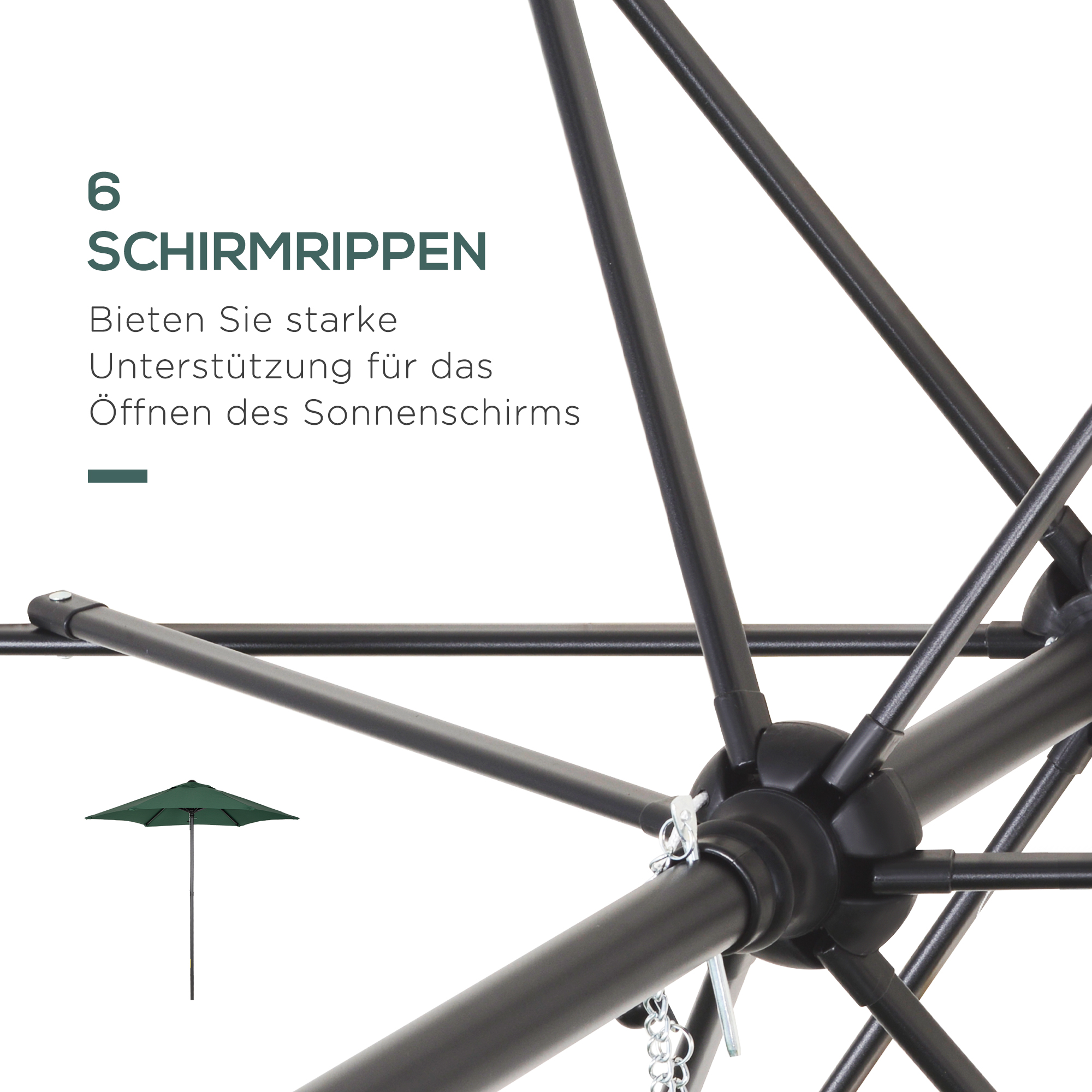 Sonnenschirm Ø196 cm, sechseckig Balkonschirm für Strand Balkon Garten, Grün