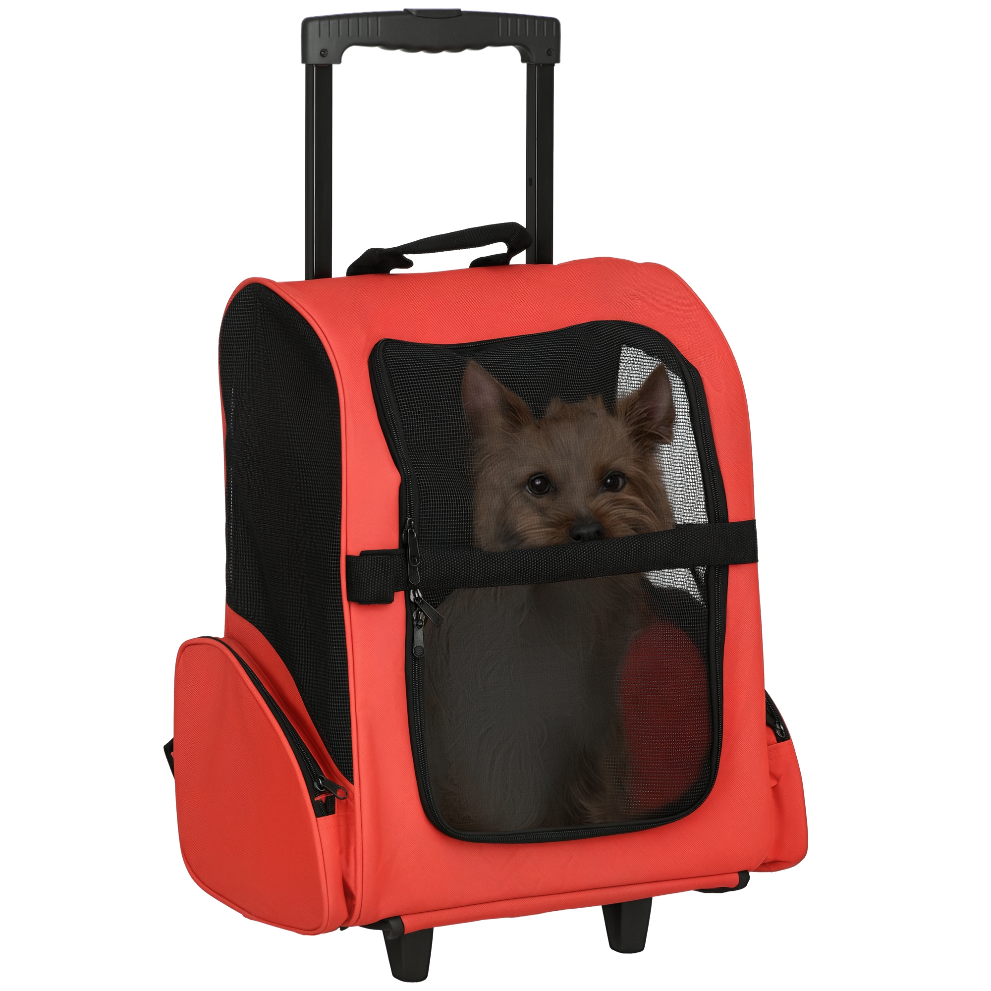 Hundetransporttasche, Haustierrucksack, 2-in-1-Design, ausziehbarer Griff, Seitentaschen, Rot, 42 x 25 x 55cm Hundetransporttasche, Haustierrucksack, 2-in-1-Design, ausziehbarer Griff, Seitentaschen, Rot, 42 x 25 x 55cm
