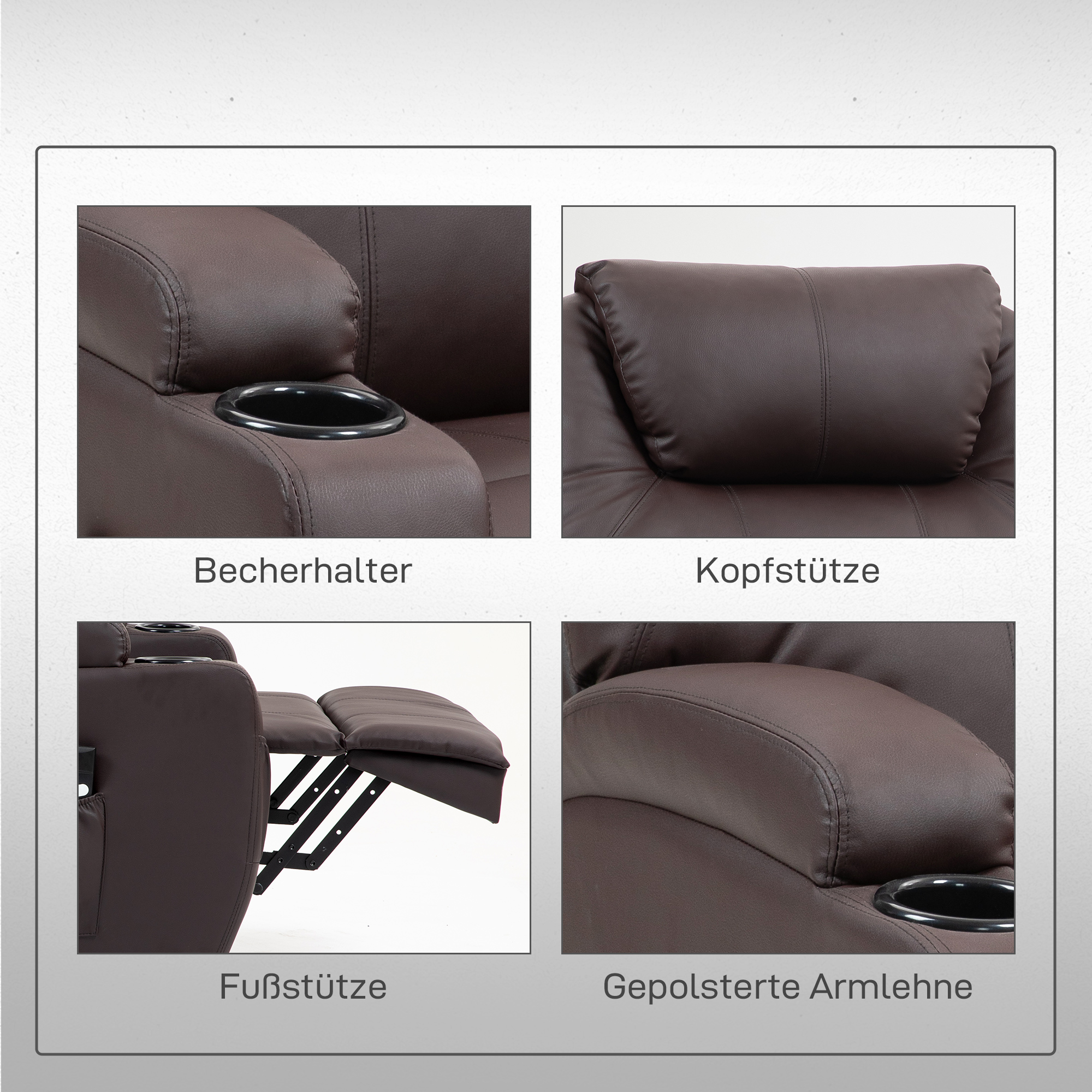 Aufstehsessel, Relaxsessel mit Aufstehhilfe, inkl, Fernbedienung, Becherhalter, verstellbare Rückenlehne, Braun