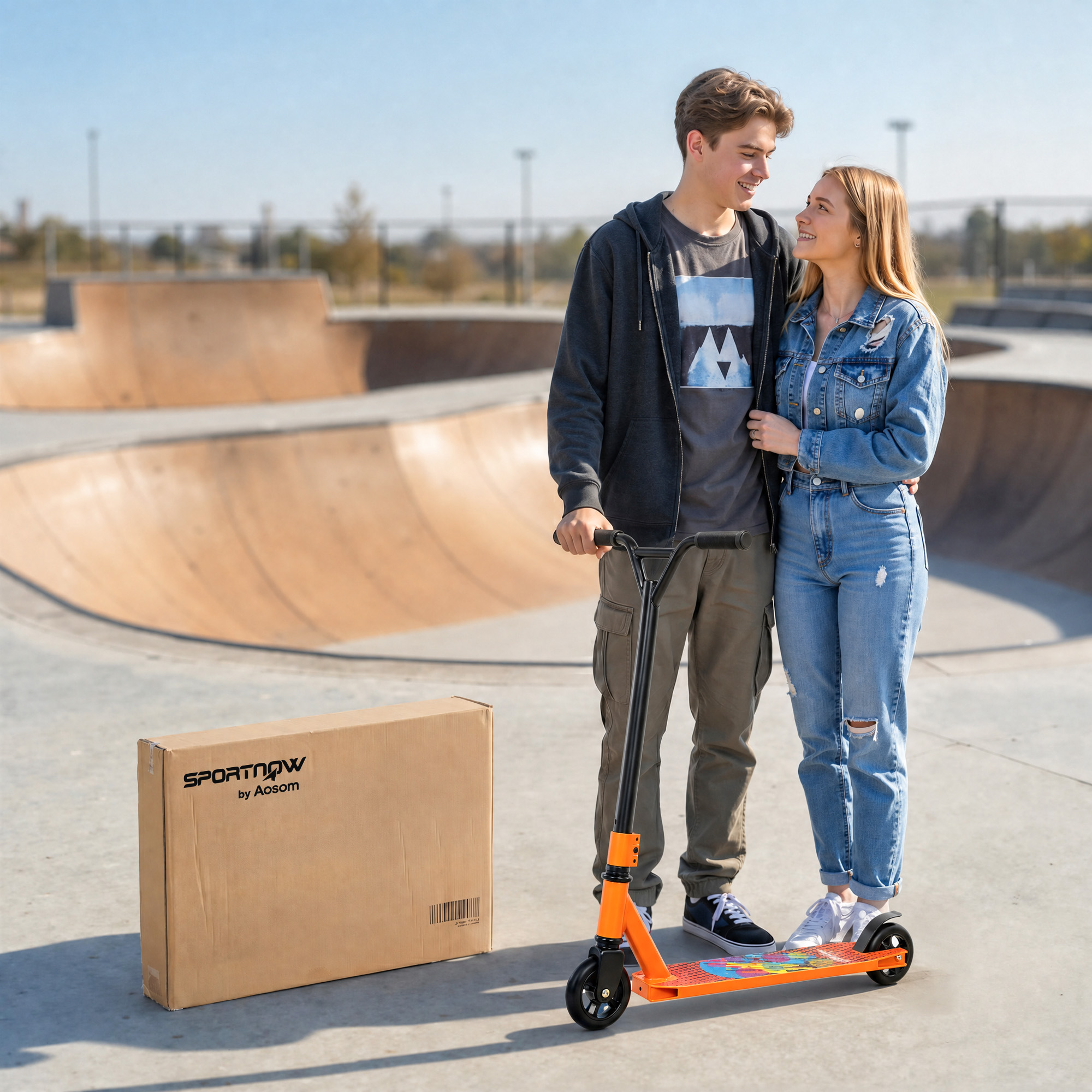 Stunt-Scooter für Erwachsene & Jugendliche, Trick-Scooter mit 100 mm PU-Rollen, 360° Stahl-Y-Lenker, Aluminium-Deck, ABEC-7, Orange