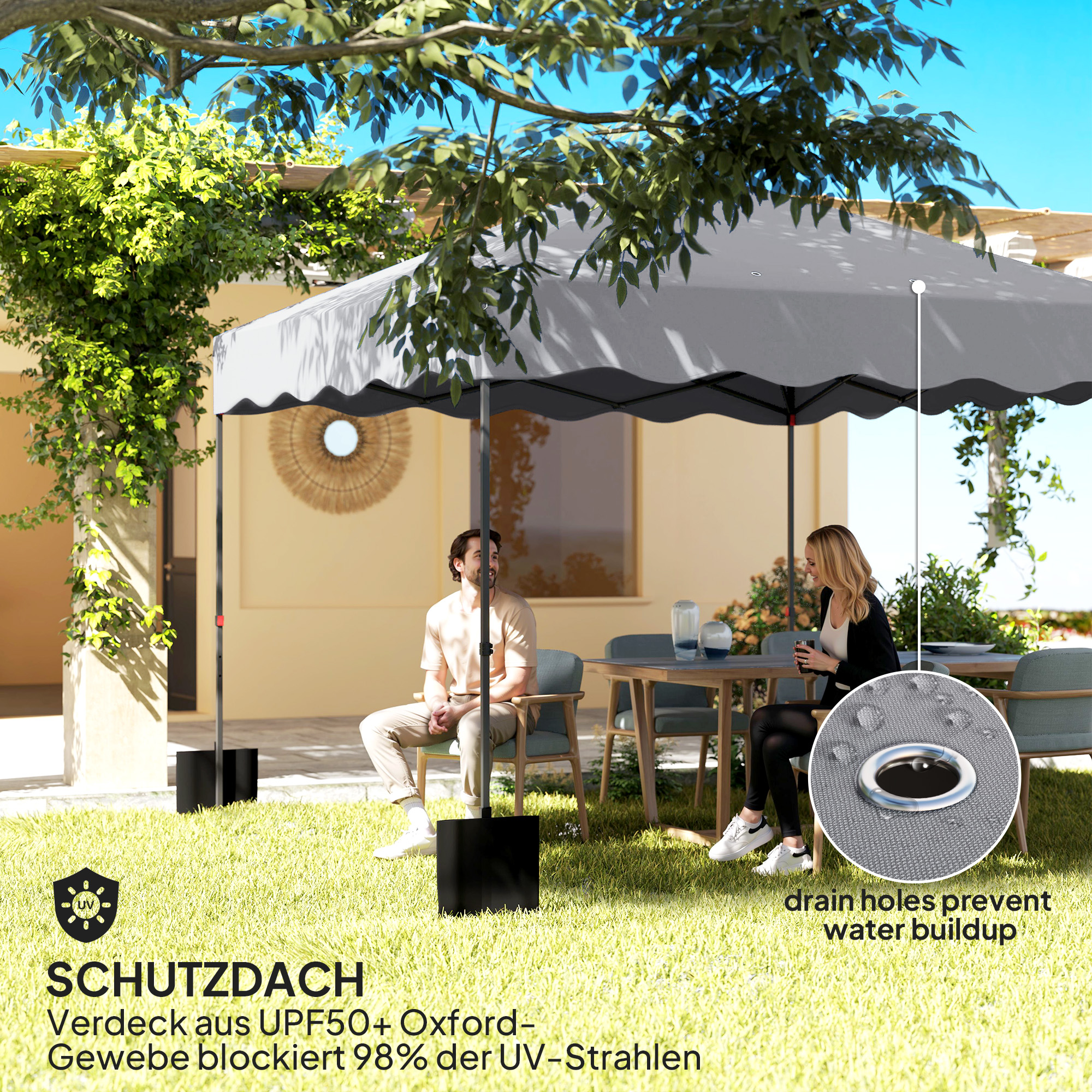 3 x 3 m Pop-up-Pavillon, Höhenverstellbares Gartenzelt, mit Rolltasche, für Garten, Terrasse, Metall, Stoff, Hellgrau