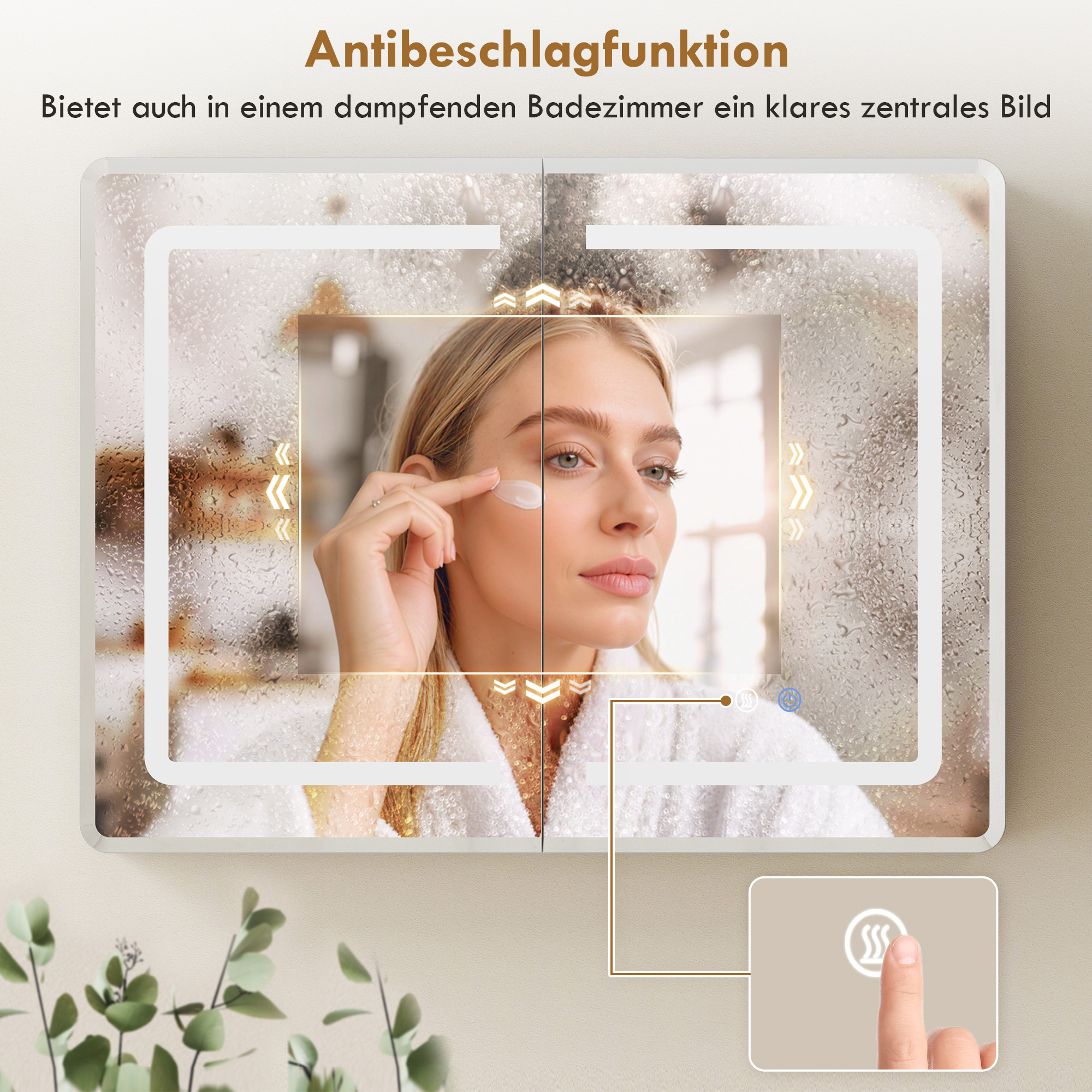 Spiegelschrank für das Badezimmer mit LED-Beleuchtung, 60 x 80 cm Badschrank mit Anti-Beschlag, 3-fach dimmbare