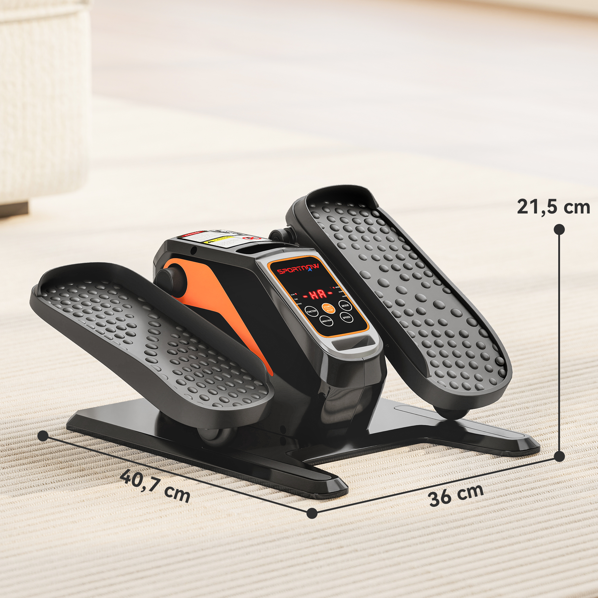 elektrischer Ellipsentrainer, Pedalgerät mit 12 anpassbaren Geschwindigkeiten, tragbar, leicht, Fernbedienung, LED-Monitor, Stahl, Kunststoff, Schwarz