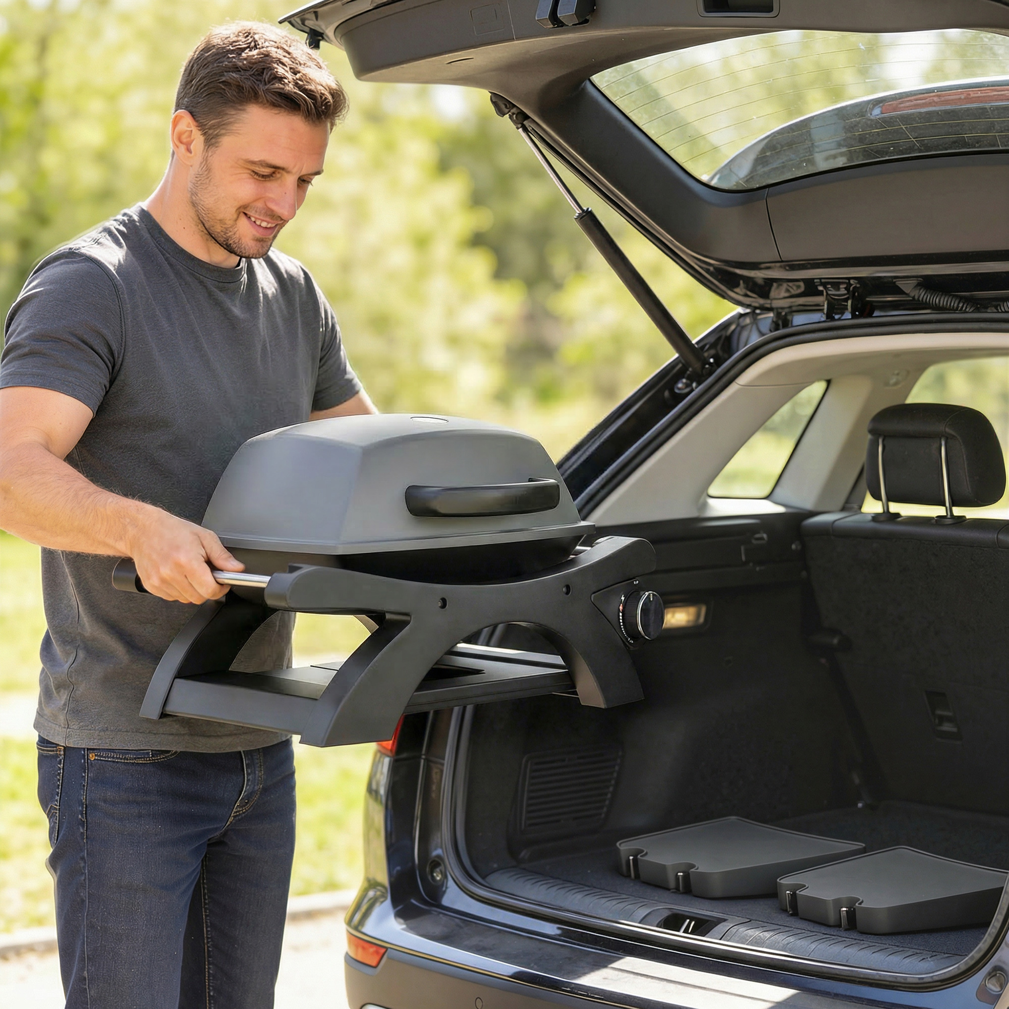 Gasgrill 3,3 KW Tischgrill mit 1 Brenner klappbar Seitentischen Gusseisen Grillroste herausnehmbar Fettauffangschale