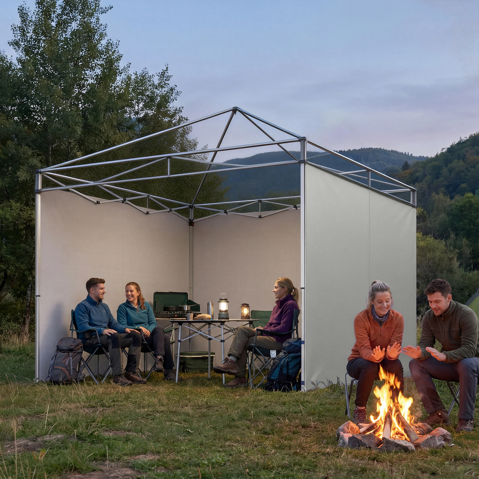 3-teiliges Set Seitenteile mit Reißverschluss für 3 x 3 m Pavillon, Hellgrau