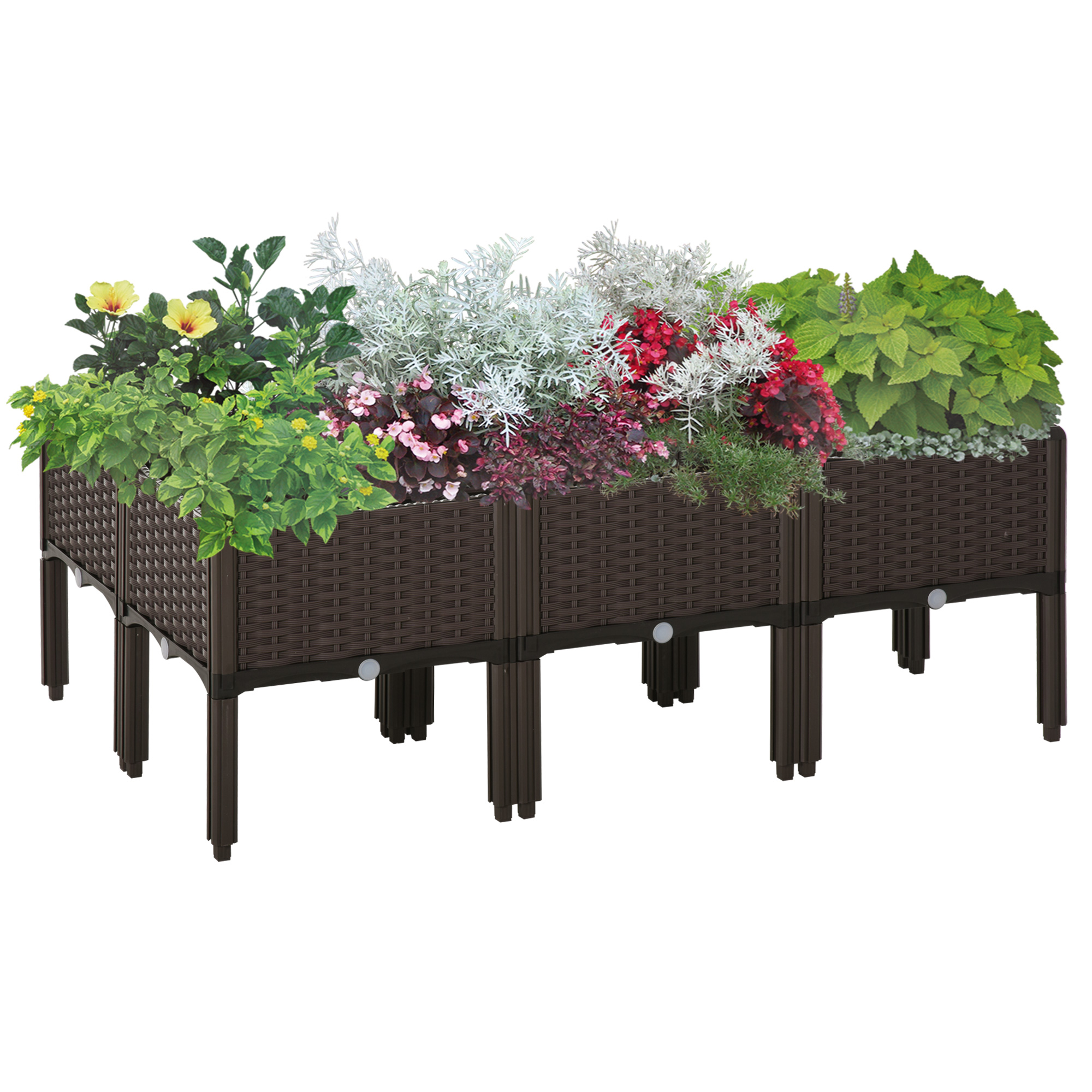 Hochbeet 6-teiliger Pflanzkasten mit Abflusslöchern Rattan-Look Blumenkasten DIY Braun 40 x 40 x 44 cm Hochbeet 6-teiliger Pflanzkasten mit Abflusslöchern Rattan-Look Blumenkasten DIY Braun 40 x 40 x 44 cm
